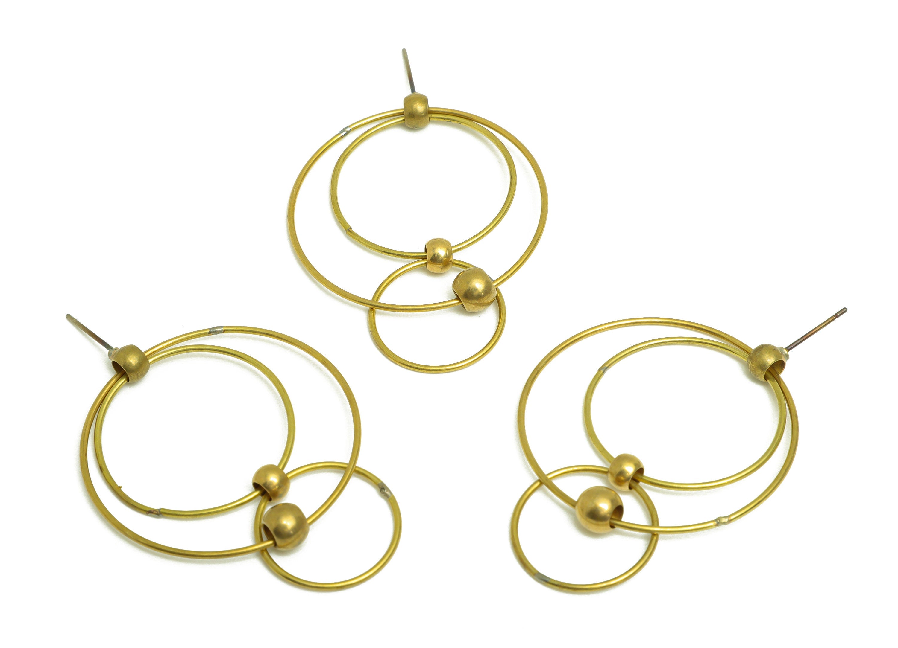 Brass Round Earring Post - Raw Brass Dangle Bead Earring Stud - Brass Interlock Dangle Earring Post - Brass Steel Post - 118x6x2mm - PP10380 - DOMEDBAZAAR