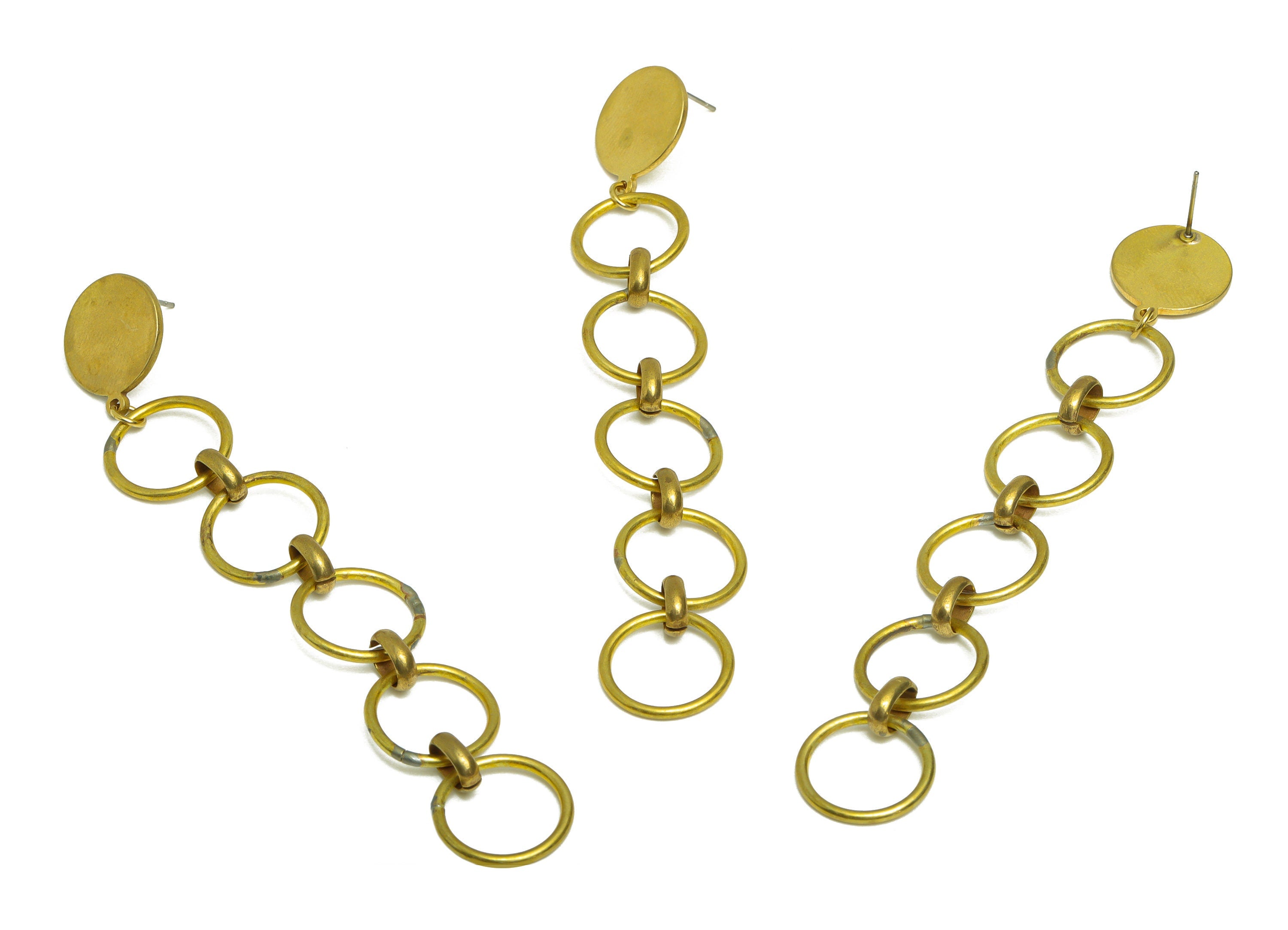 Brass Round Earring Post - Raw Brass Dangle Circle Earring Stud - Interlock Dangle Earring Post - Long Steel Post - 103x15x1mm - PP10392 - DOMEDBAZAAR