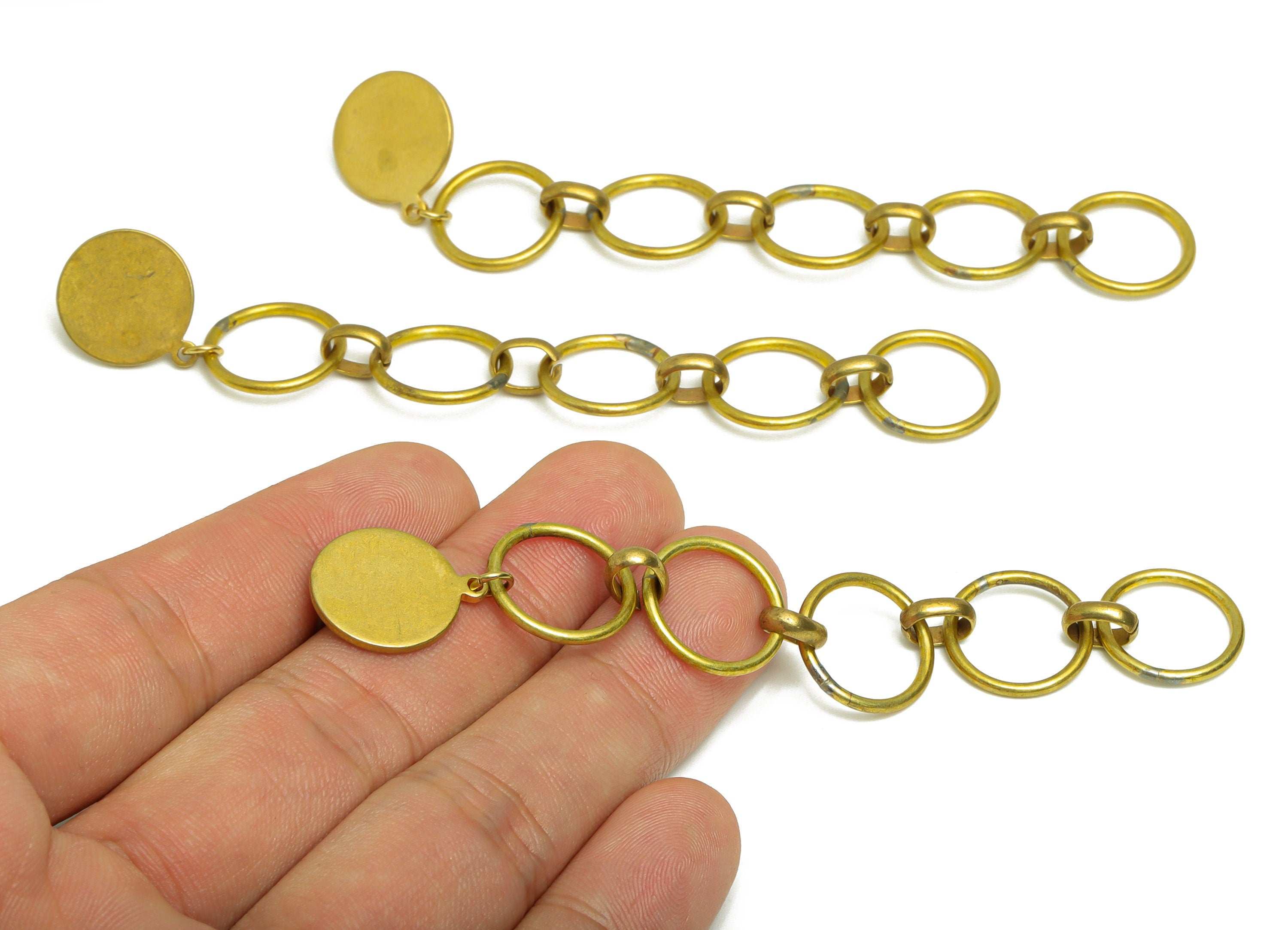 Brass Round Earring Post - Raw Brass Dangle Circle Earring Stud - Interlock Dangle Earring Post - Long Steel Post - 103x15x1mm - PP10392 - DOMEDBAZAAR