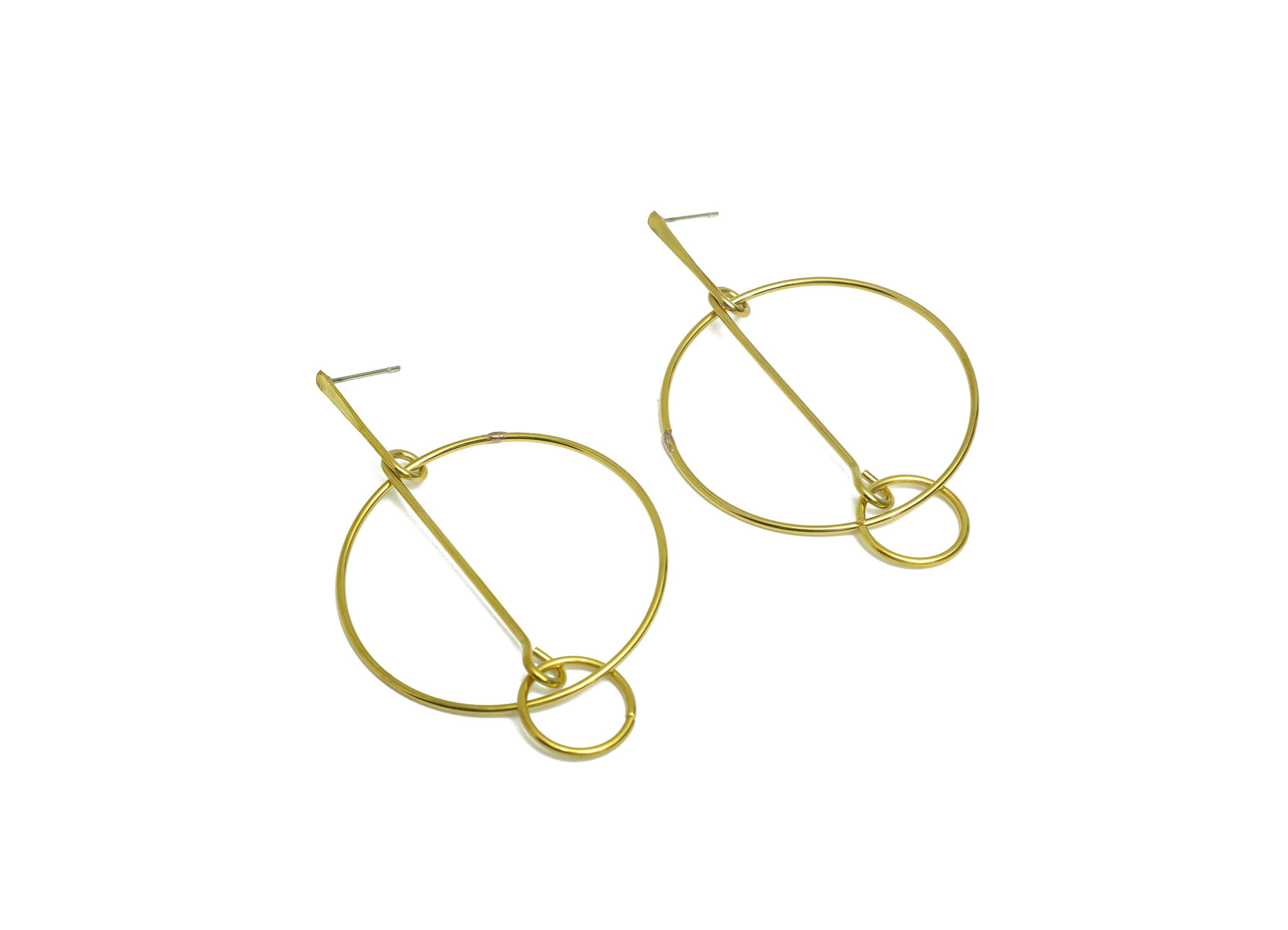 Brass Round Earring Post - Raw Brass Stick Dangle Earring Stud - Brass Interlock Dangle Earring Post - Brass Steel Post - 65x40x1mm -PP10414 - DOMEDBAZAAR