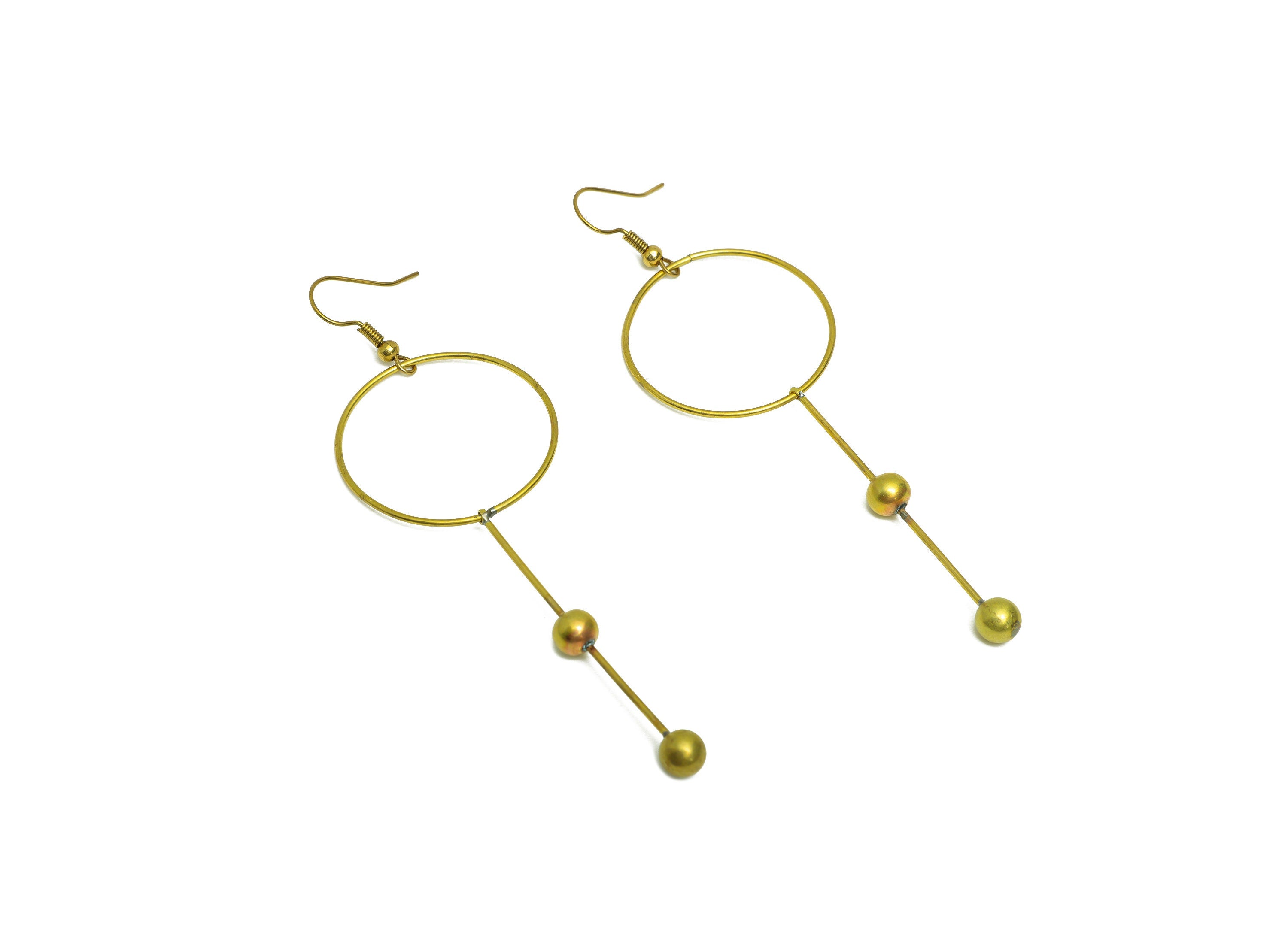 Brass Round Bead Ear Wire - Brass Stick Bead Earring Hook - Brass Interlock Wire Hook - Brass Wire Hook Earring - 91x30x5.5mm - PP10387 - DOMEDBAZAAR