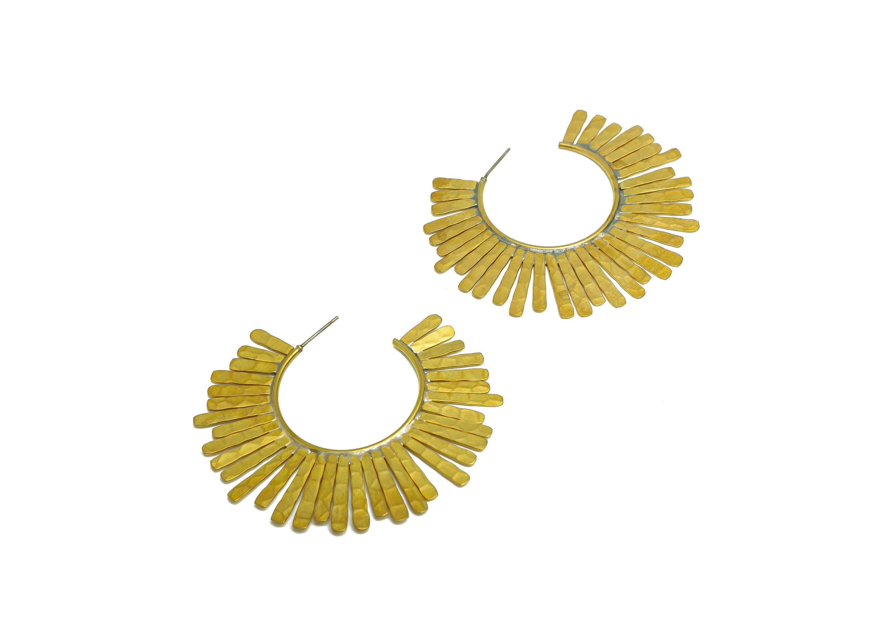 Brass Flower Earrings Studs - Raw Brass Hammered Flower Earring Post - Brass Open Hoop Earring Post - Brass Steel Stud - 64x54x1mm - PP10354 - DOMEDBAZAAR