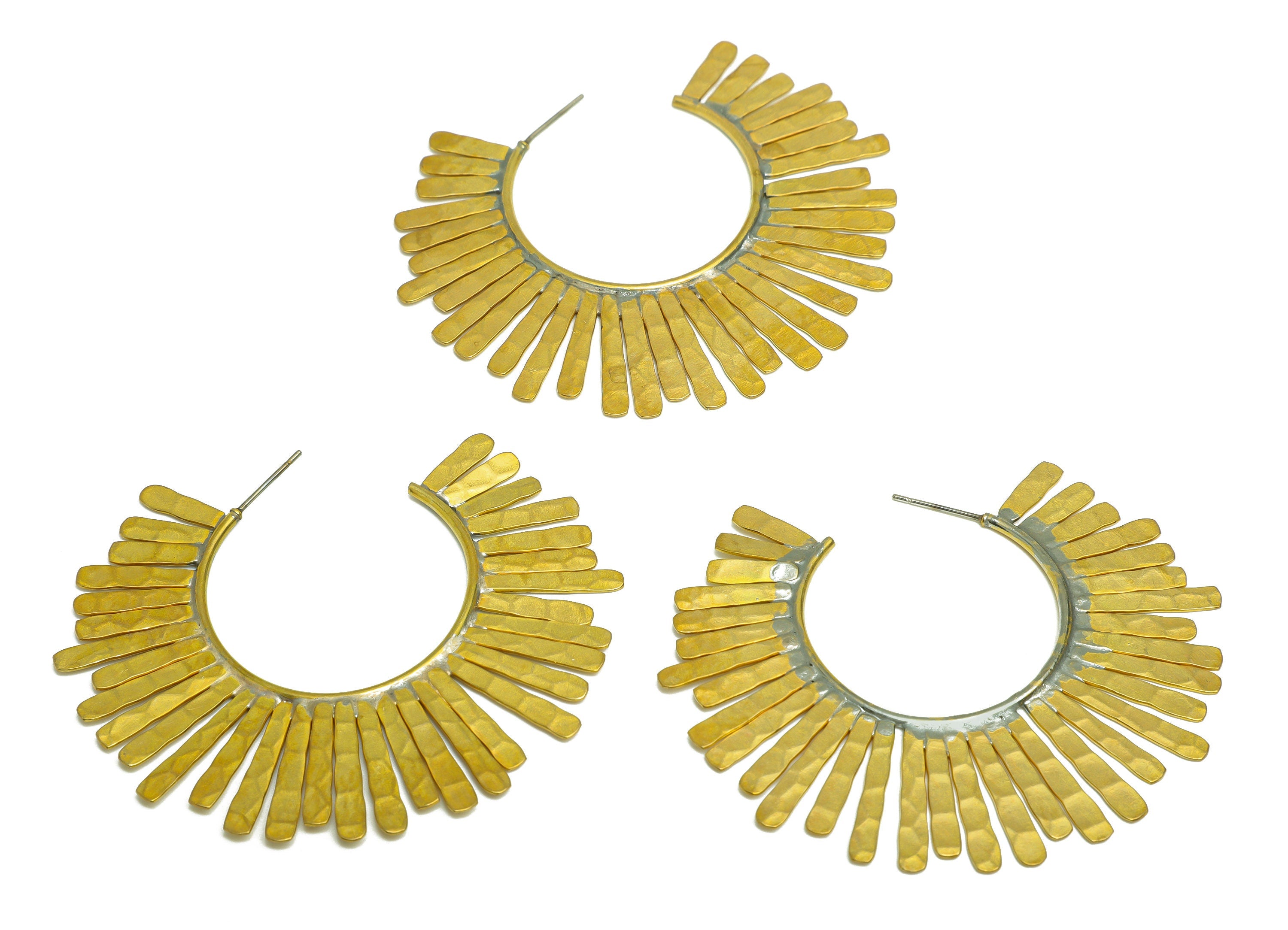 Brass Flower Earrings Studs - Raw Brass Hammered Flower Earring Post - Brass Open Hoop Earring Post - Brass Steel Stud - 64x54x1mm - PP10354 - DOMEDBAZAAR