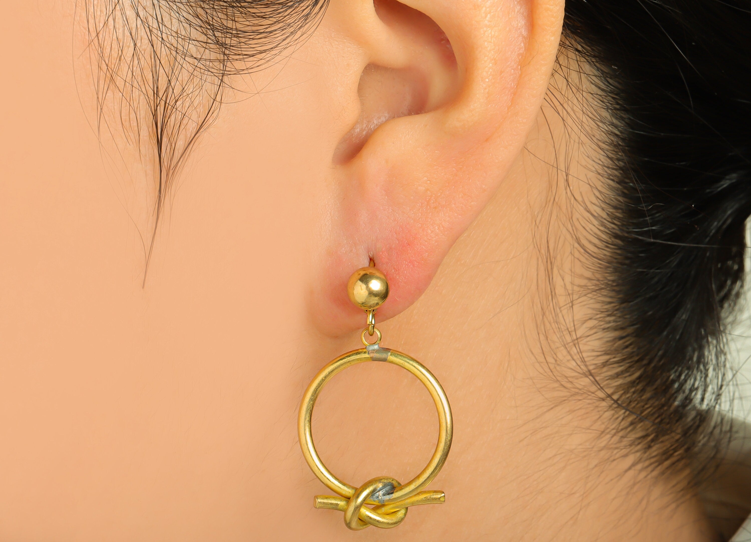 Brass Round Ball Earring Post - Raw Brass Knot Dangle Earring Stud - Brass Geometry Earring Post - Brass Steel Stud - 42x22x4.6mm - PP10386 - DOMEDBAZAAR