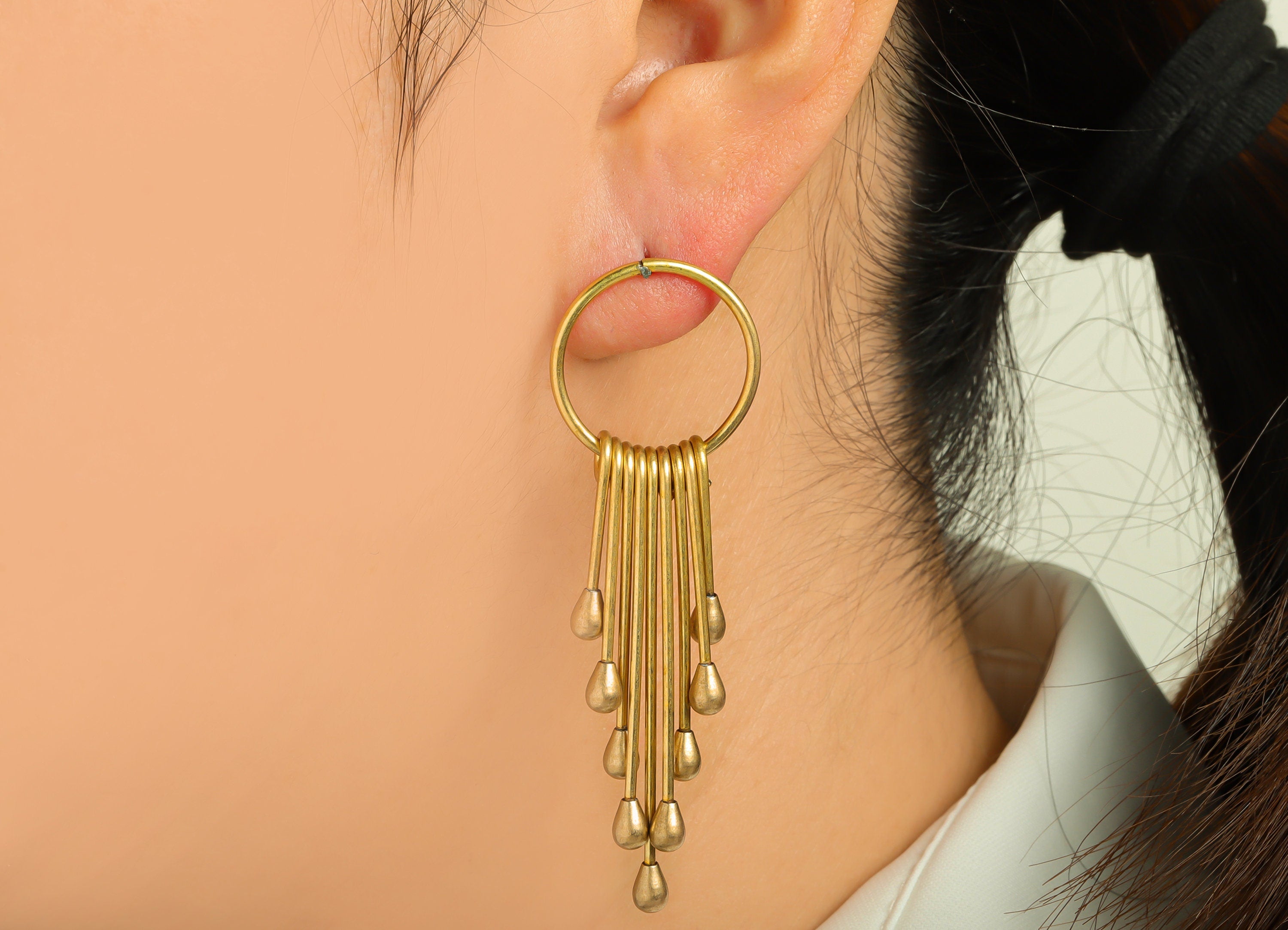 Hammered Wire Tassel Earring Post - Brass Textured Wire Drop Earring Stud - 9 Wire Earring Post - Dangle Tassel Post - 66x22x3.8mm - PP10398 - DOMEDBAZAAR