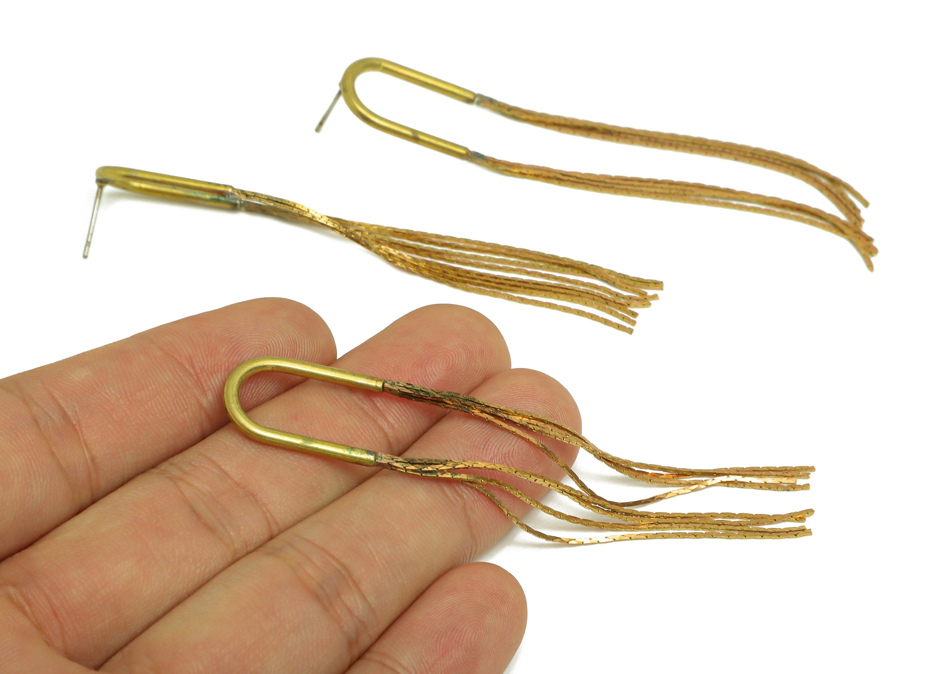Brass Wire Tassel Earring Post - Brass Hoop Chain Earring Stud - Brass Snake Chain Earring Post - Dangle Tassel Post - 78x14x1.9mm - PP10408 - DOMEDBAZAAR