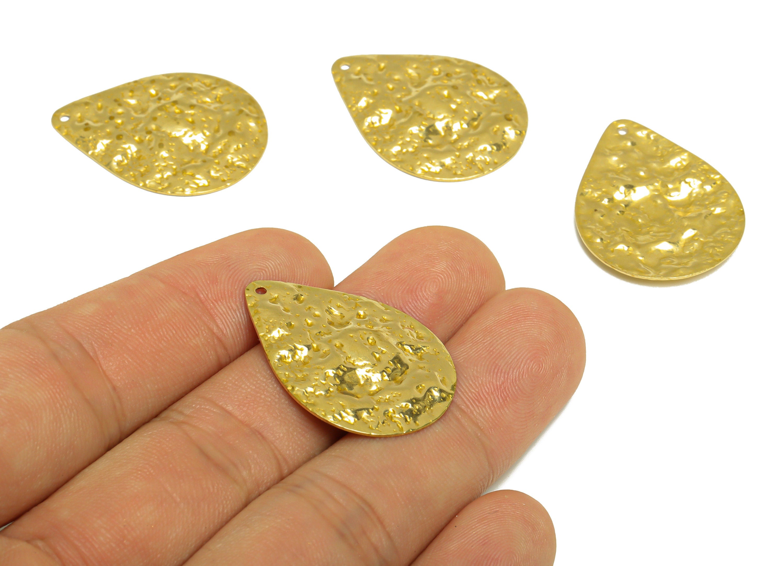 Hammered Drop Earring Charm - Raw Brass Teardrop Earring Charm - Brass Hammered Drop Pendant - Earring Finding - 30.2x23x1.96mm - PP10279 - DOMEDBAZAAR