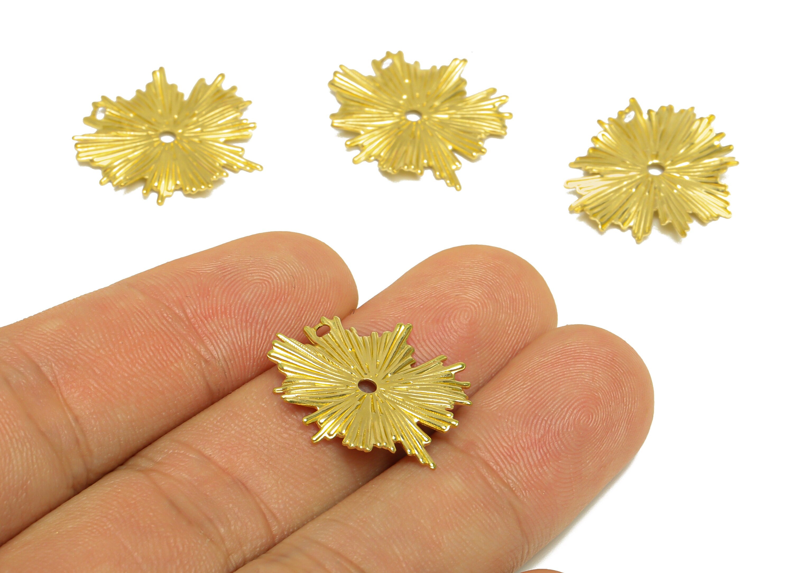 Brass Textured Flower Earring Charm - Raw Brass Textured Wavy Earring Charm - Brass Flower Pendant - Earring Finding - 22x19.4x1mm - PP10222 - DOMEDBAZAAR