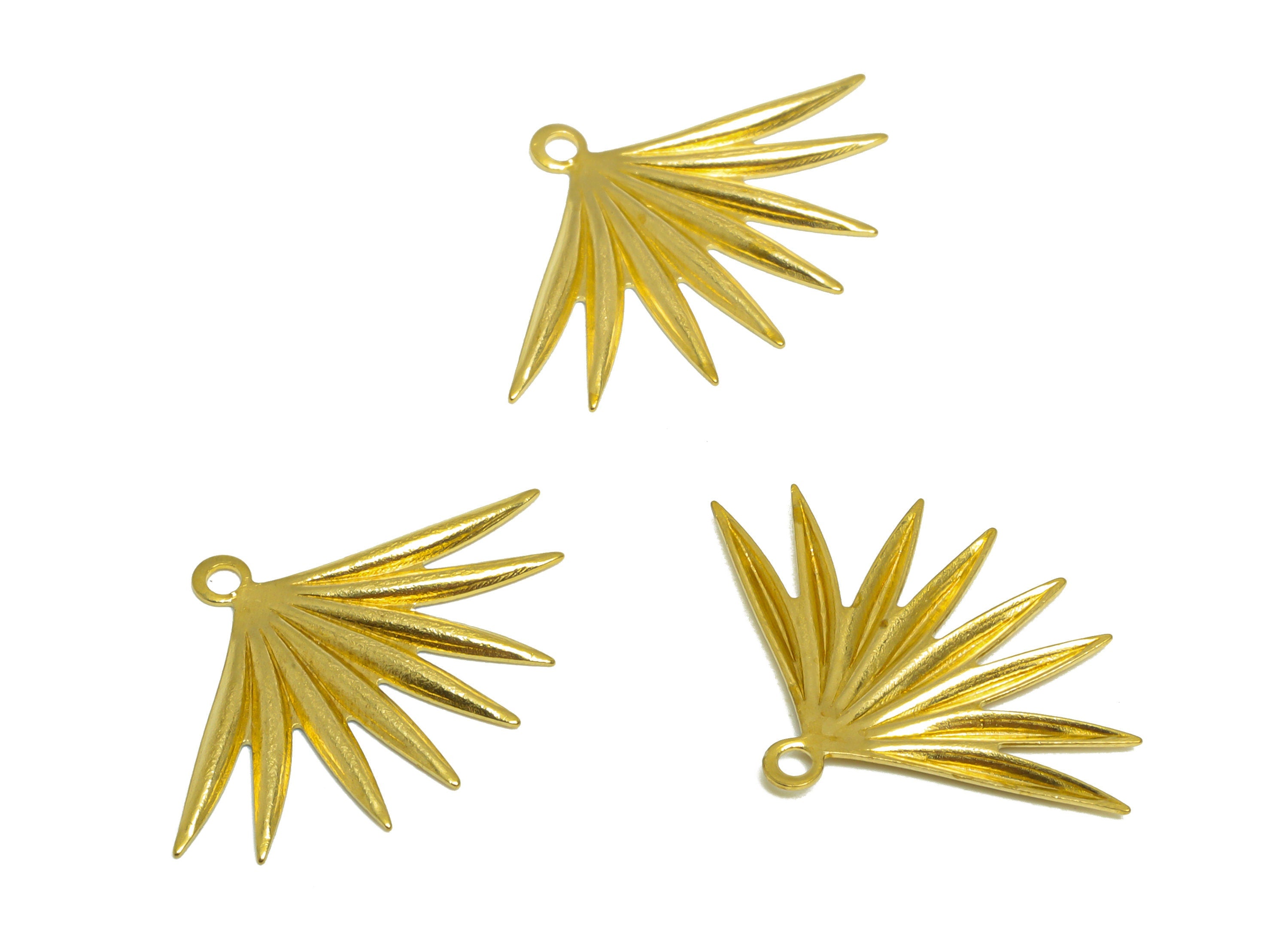 Brass Grass Earring Charm - Raw Brass Textured Grass Earring Charm - Brass Botanical Earring Charm - Earring Finding - 24.4x16x1mm - PP10266 - DOMEDBAZAAR
