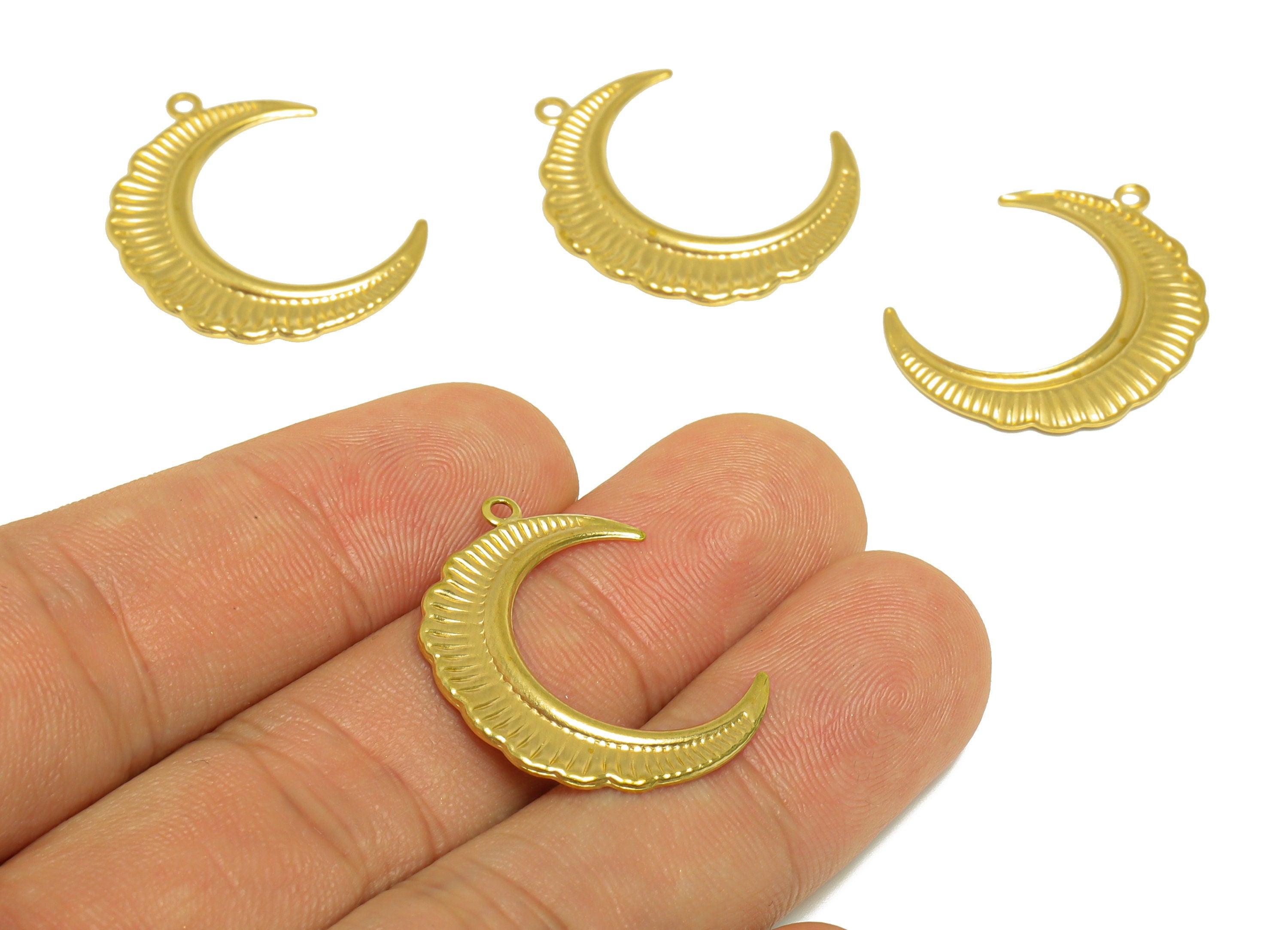 Brass Crescent Earring Charm - Raw Brass Textured Moon Earring Charm - Brass Lace Crescent Pendant - Earring Finding - 27x21x1mm - PP10251 - DOMEDBAZAAR