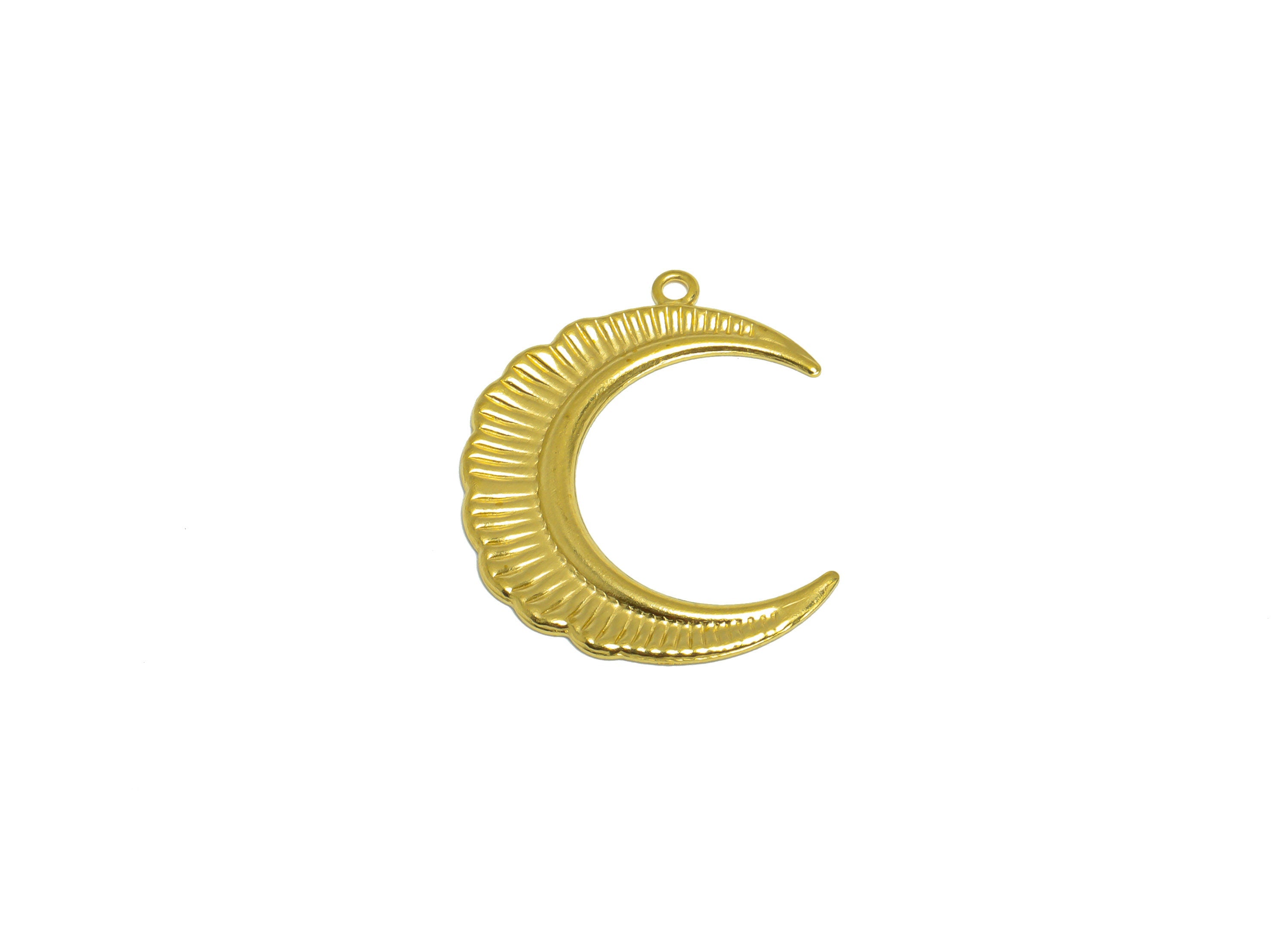 Brass Crescent Earring Charm - Raw Brass Textured Moon Earring Charm - Brass Lace Crescent Pendant - Earring Finding - 27x21x1mm - PP10251 - DOMEDBAZAAR