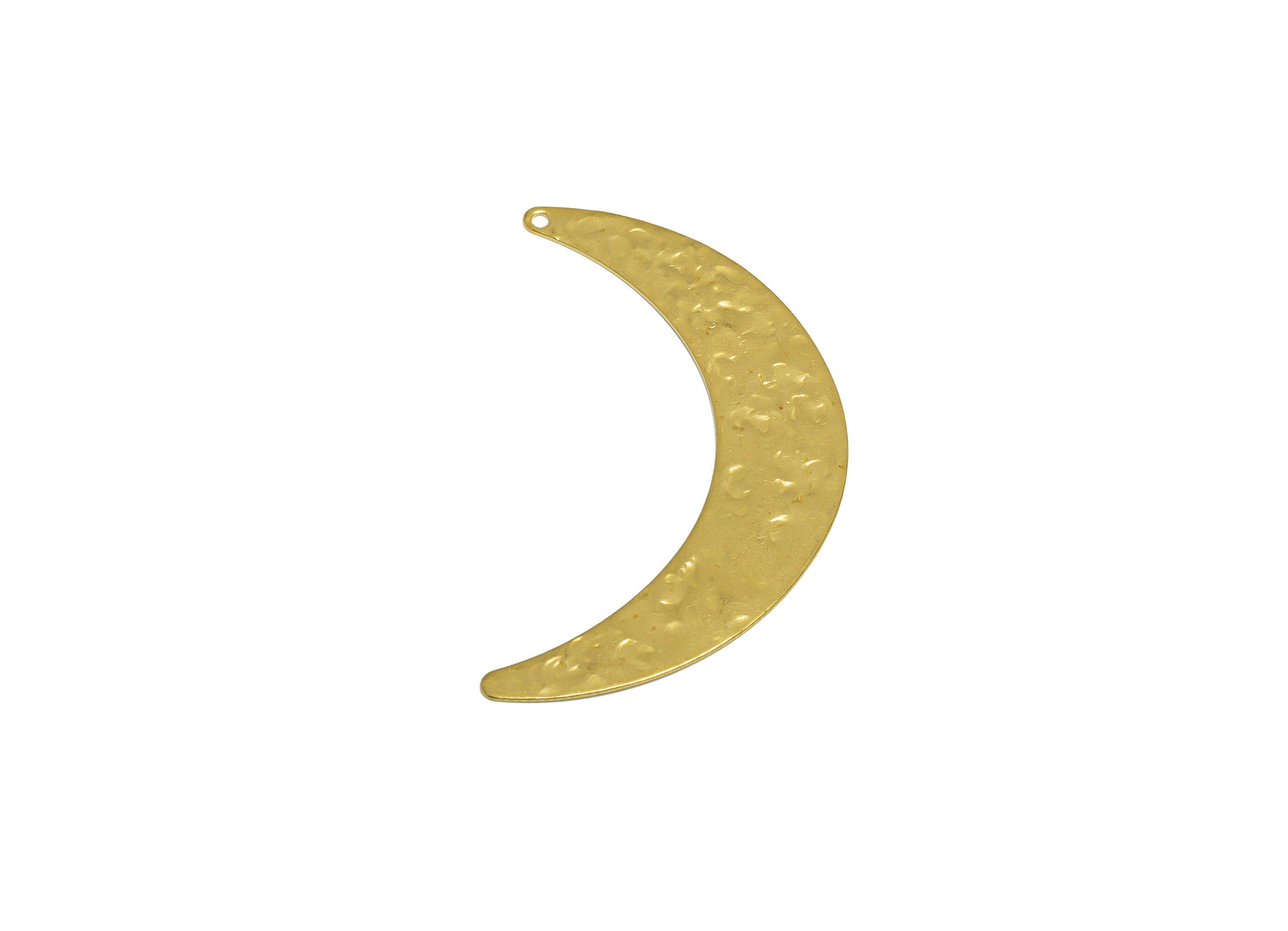 Brass Crescent Earring Charm - Raw Brass Hammered Moon Earring Charm - Brass Crescent Pendant - Earring Finding - 50x30.4x0.72mm - PP10304 - DOMEDBAZAAR
