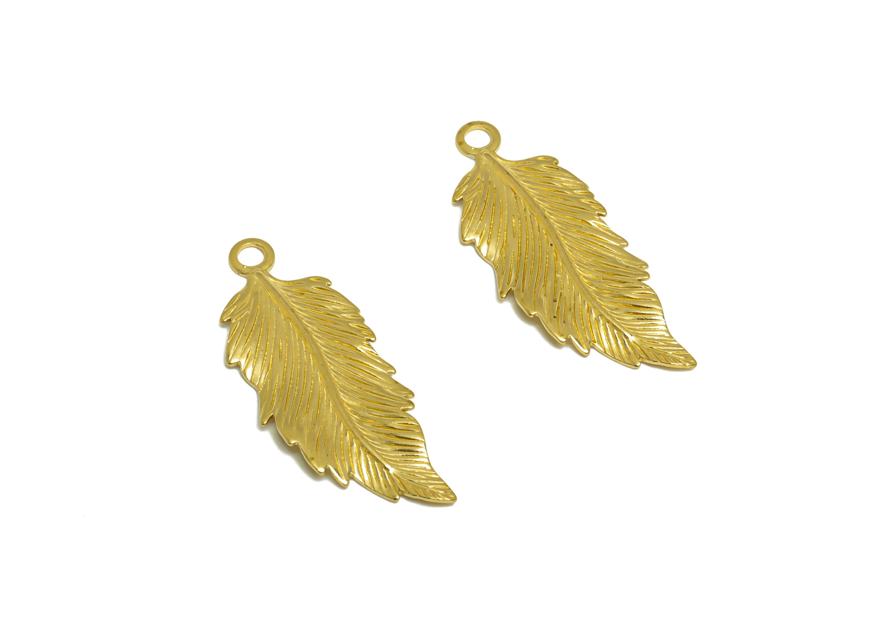Brass Feather Earring Charm - Raw Brass Textured Earring Charm - Brass Feather Earring Charm - Earring Finding - 32x12.4x1.2mm - PP10244 - DOMEDBAZAAR
