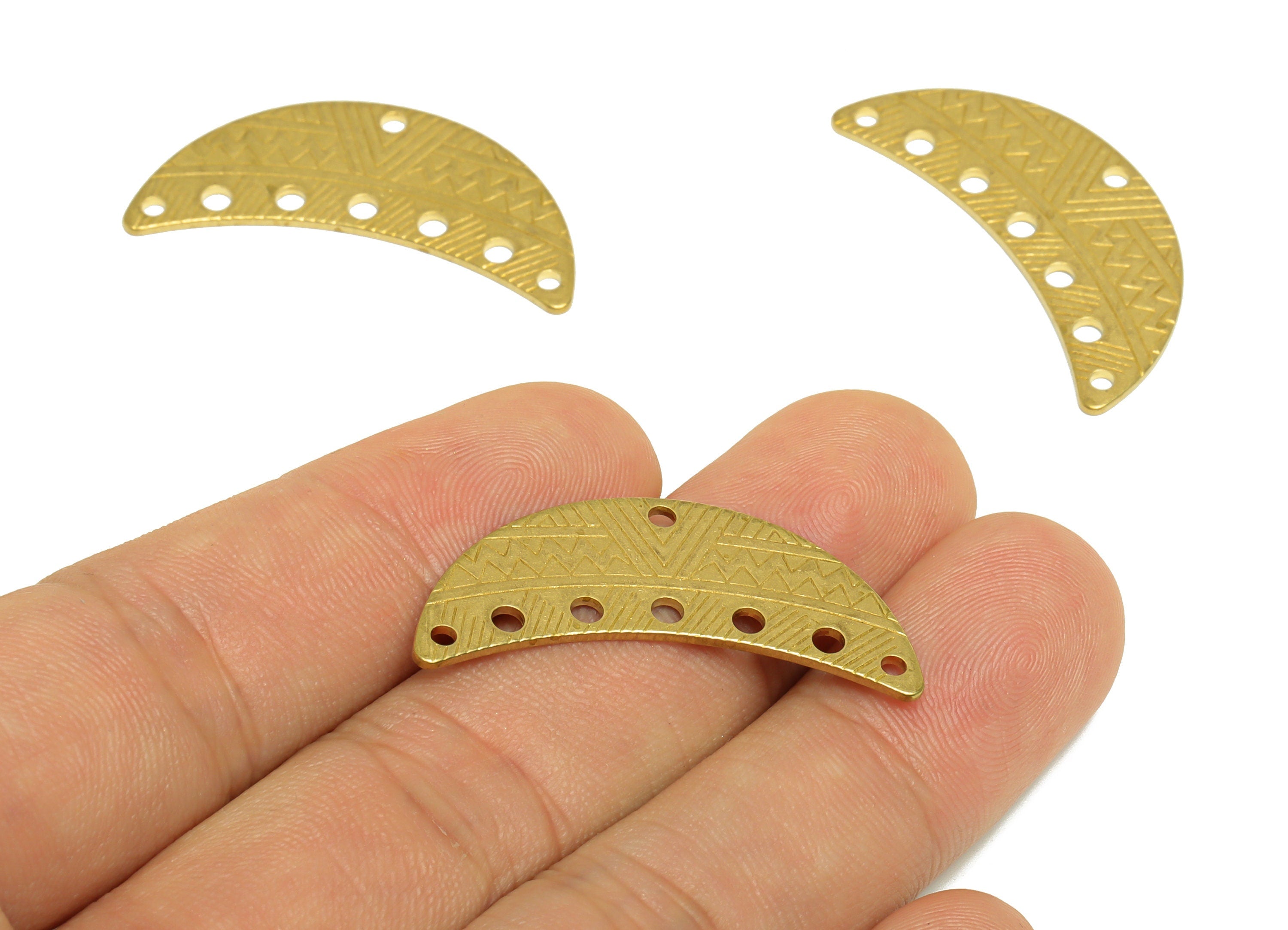 Brass Crescent Connector For Tassel Chain Earring - Raw Brass Crescent Earring Charm - Brass Moon Earring Charm - 35.2x16.2x1mm - PP10205 - DOMEDBAZAAR