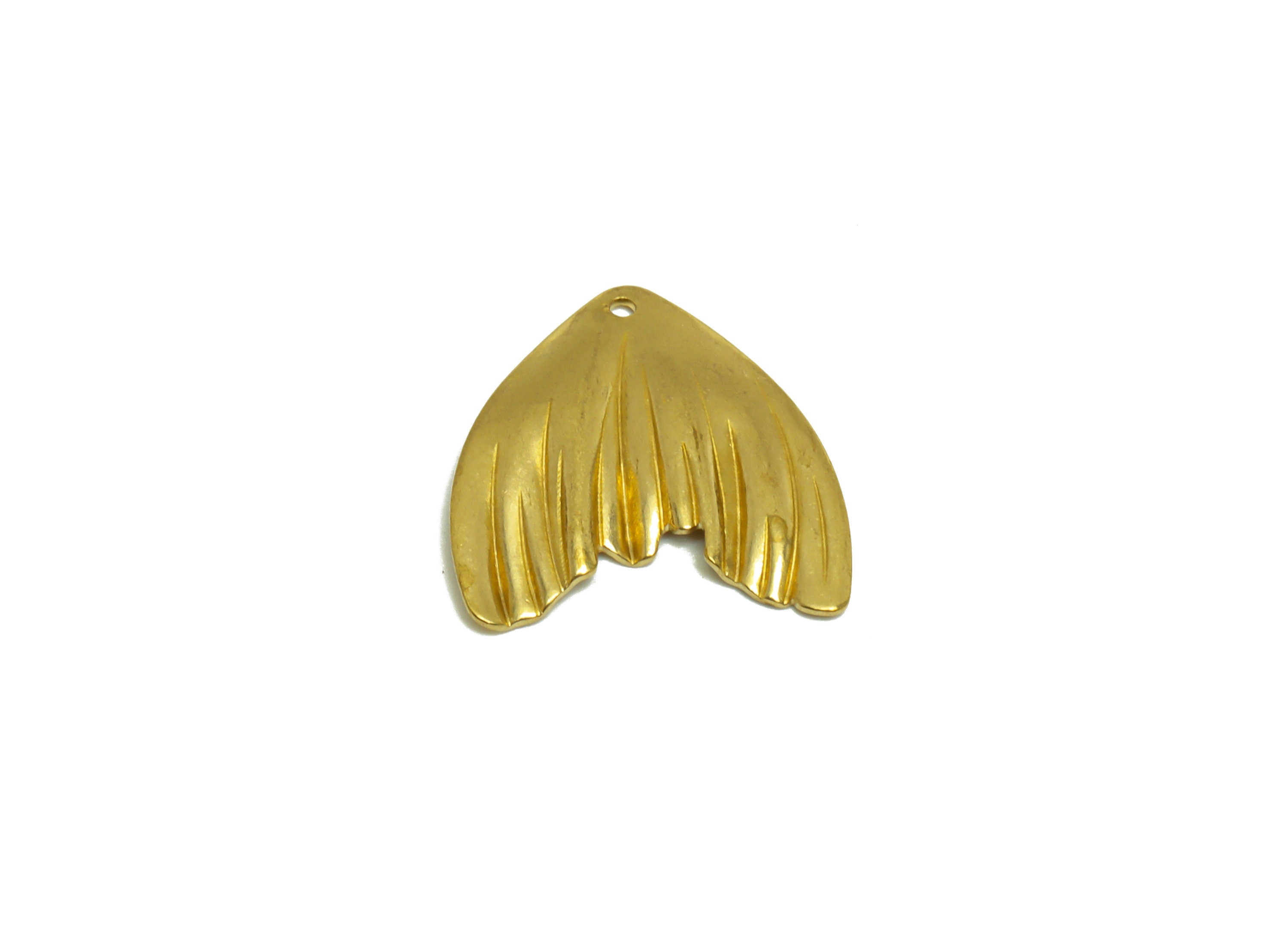 Brass Whale Tail Earring Charm - Raw Brass Textured Fish Tail Earring Charm - Textured Earring Charm - Earring Finding - 15x15x1mm - PP10264 - DOMEDBAZAAR