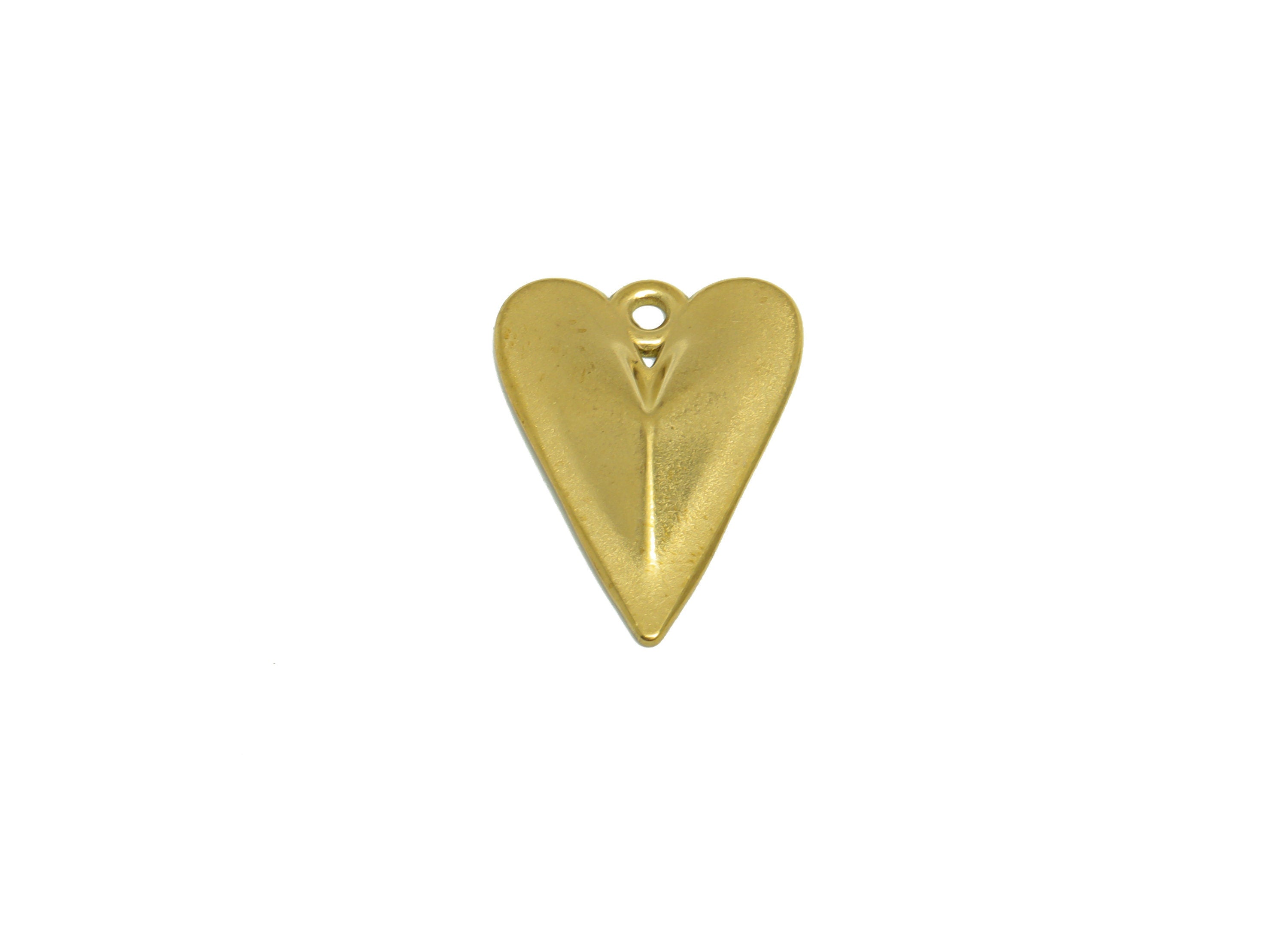 Brass Heart Earring Charm - Raw Brass Long Heart Earring Charm - Brass Heart Earring Charm - Earring Finding - 23x16x2mm - PP10178 - DOMEDBAZAAR