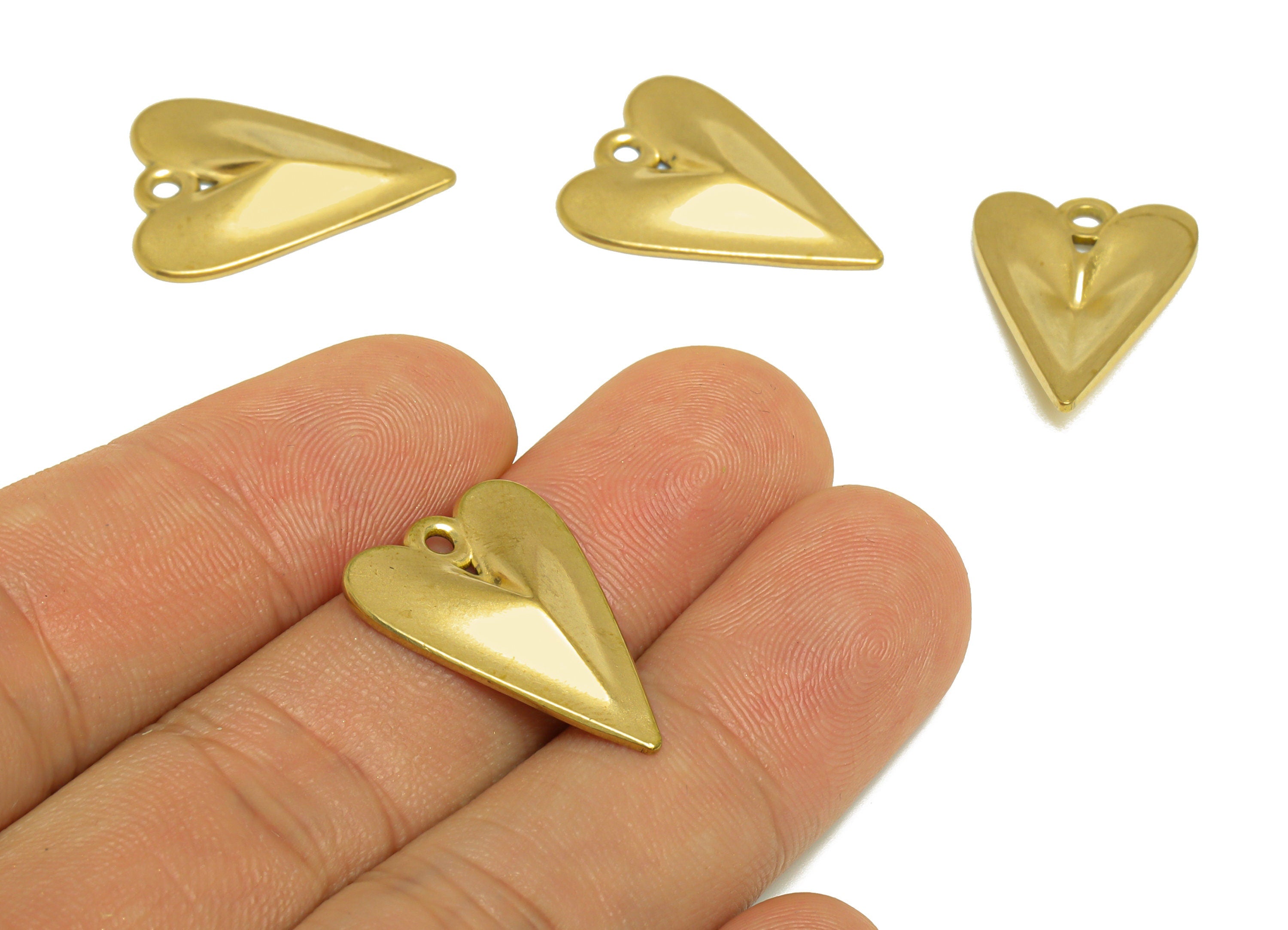 Brass Heart Earring Charm - Raw Brass Long Heart Earring Charm - Brass Heart Earring Charm - Earring Finding - 23x16x2mm - PP10178 - DOMEDBAZAAR