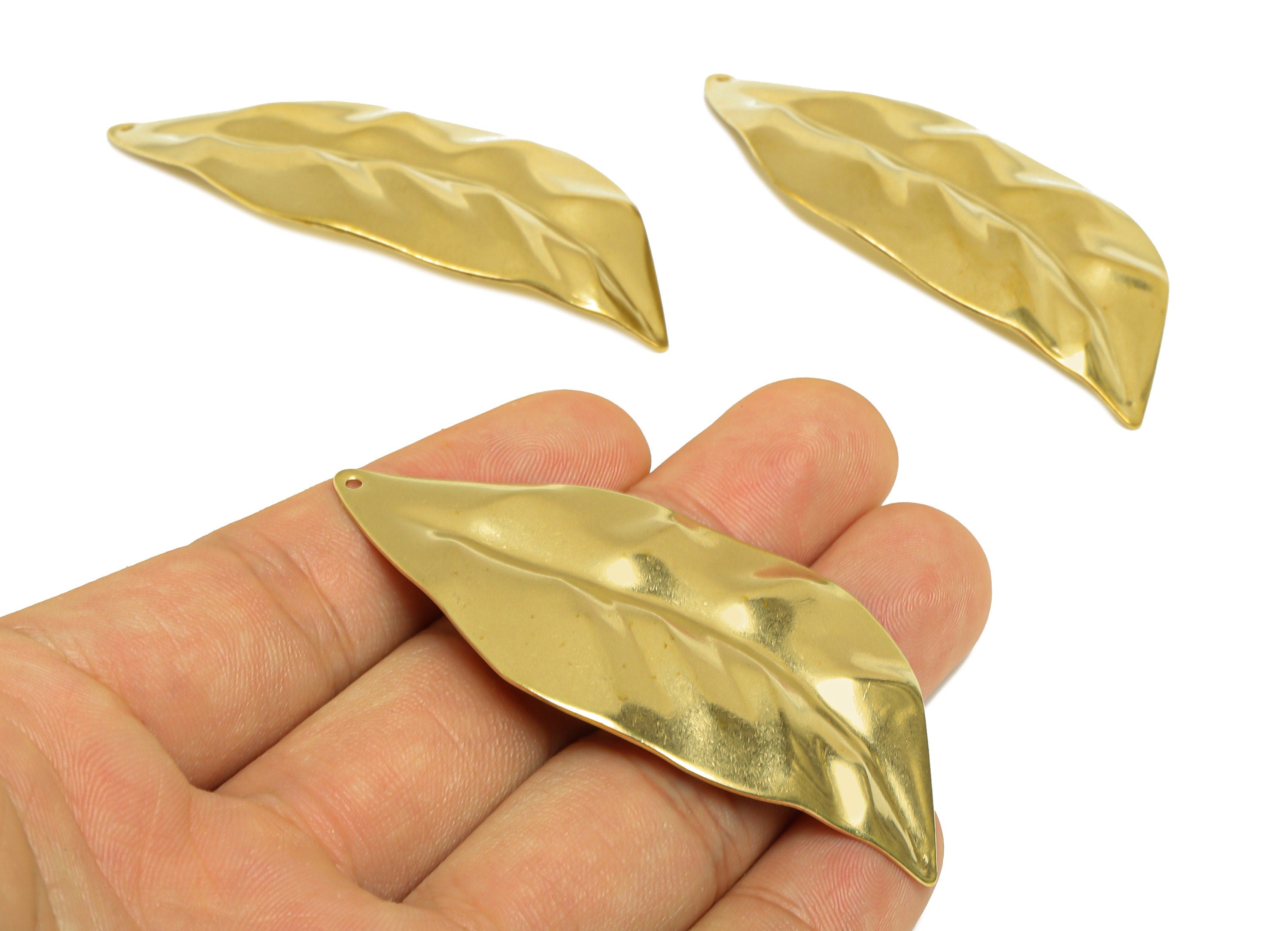 Brass Leaf Earring Charm - Raw Brass Big Leaf Earring Charm - Brass Bent Leaf Earring Charm - Botanical Earring Pendant - 67x34x2mm -PP10296 - DOMEDBAZAAR