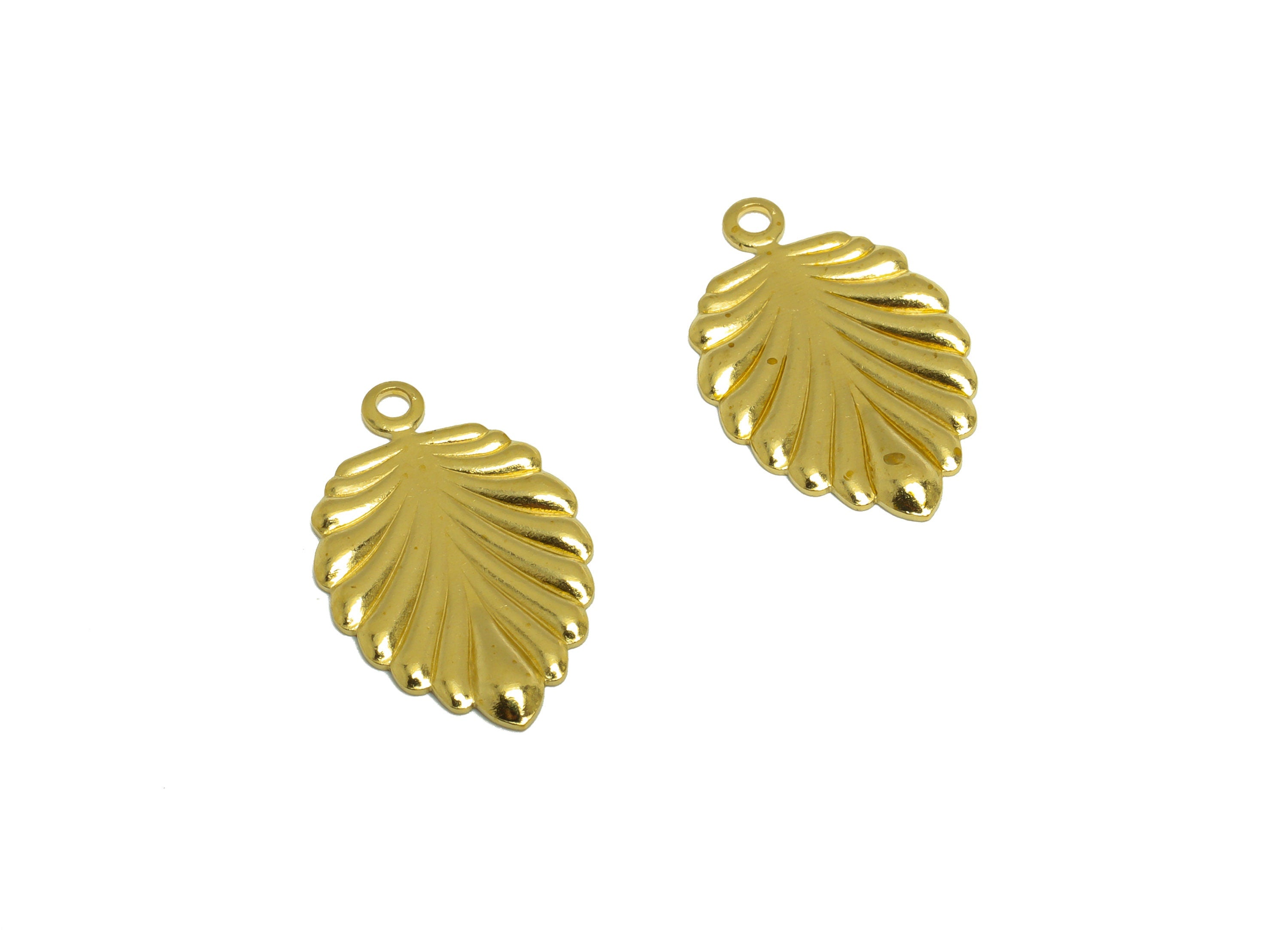 Brass Leaf Earring Charm - Raw Brass Textured Leaf Earring Charm - Brass Botanical Earring Charm - Earring Finding - 19.4x12x0.9mm - PP10275 - DOMEDBAZAAR