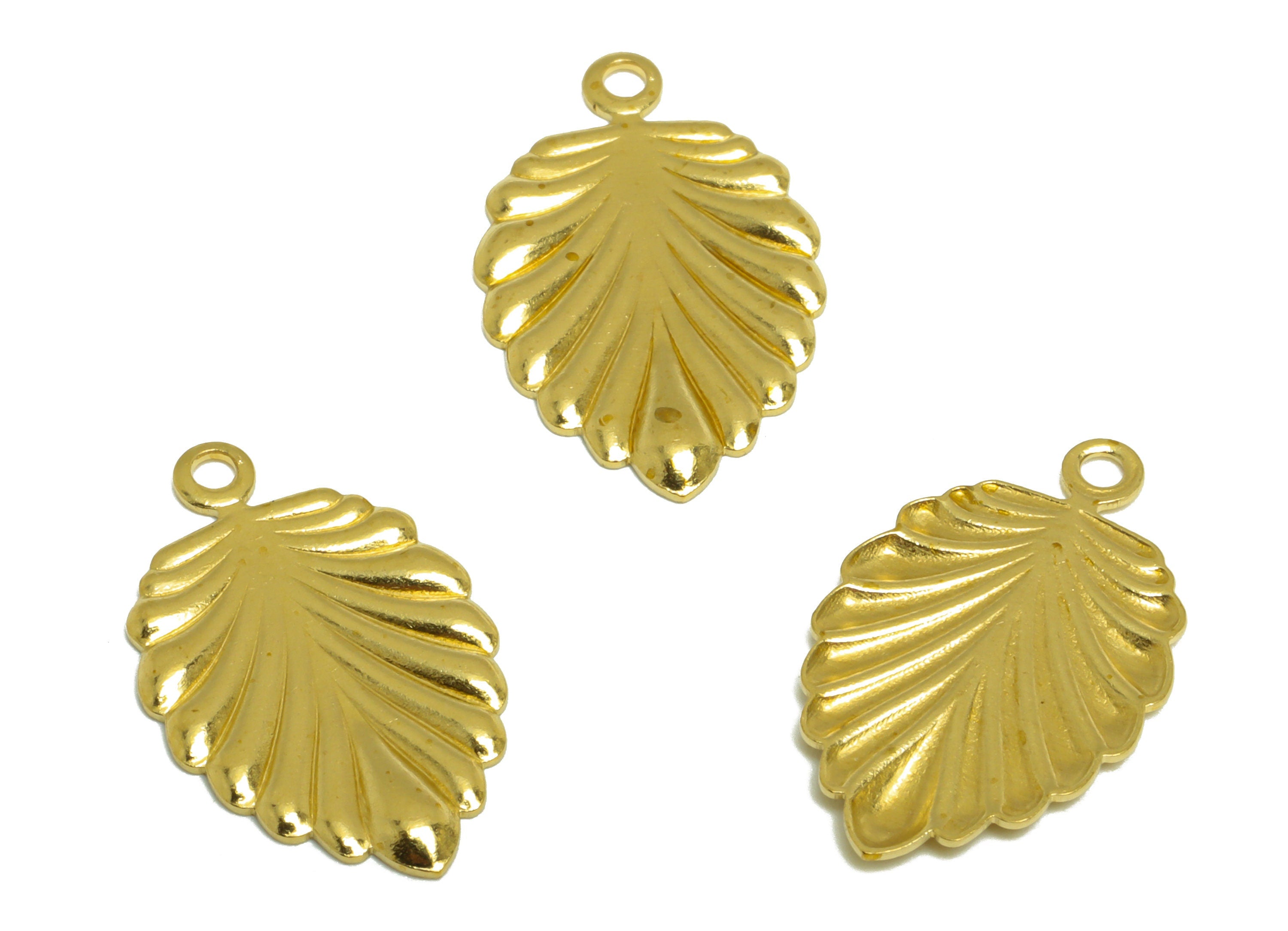 Brass Leaf Earring Charm - Raw Brass Textured Leaf Earring Charm - Brass Botanical Earring Charm - Earring Finding - 19.4x12x0.9mm - PP10275 - DOMEDBAZAAR