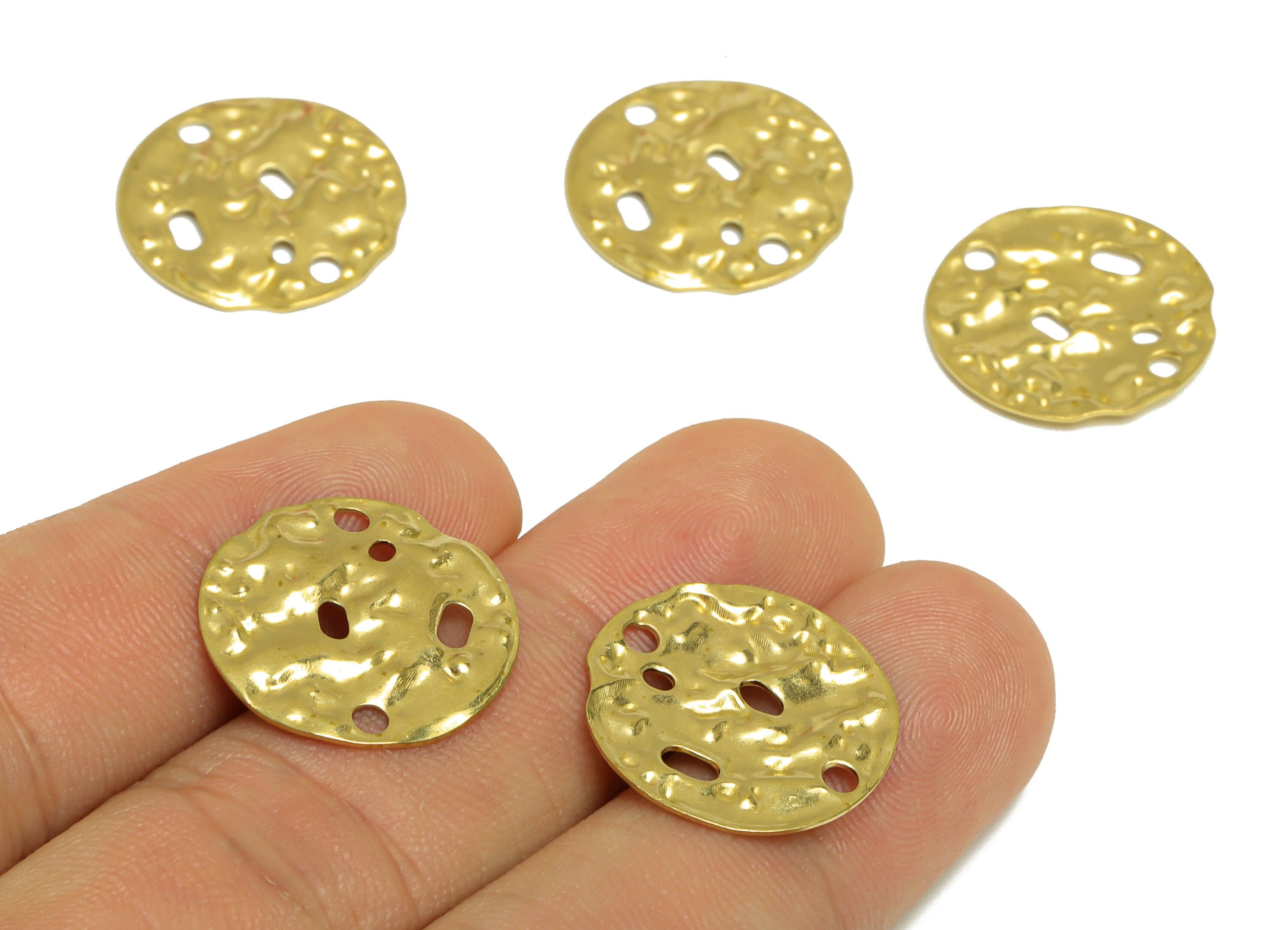 Brass Round Earring Charm - Raw Brass Lunar Surface Earring Charm - Brass Circle Earring Charm With Hole - 19x19x1.2mm - PP10197 - DOMEDBAZAAR