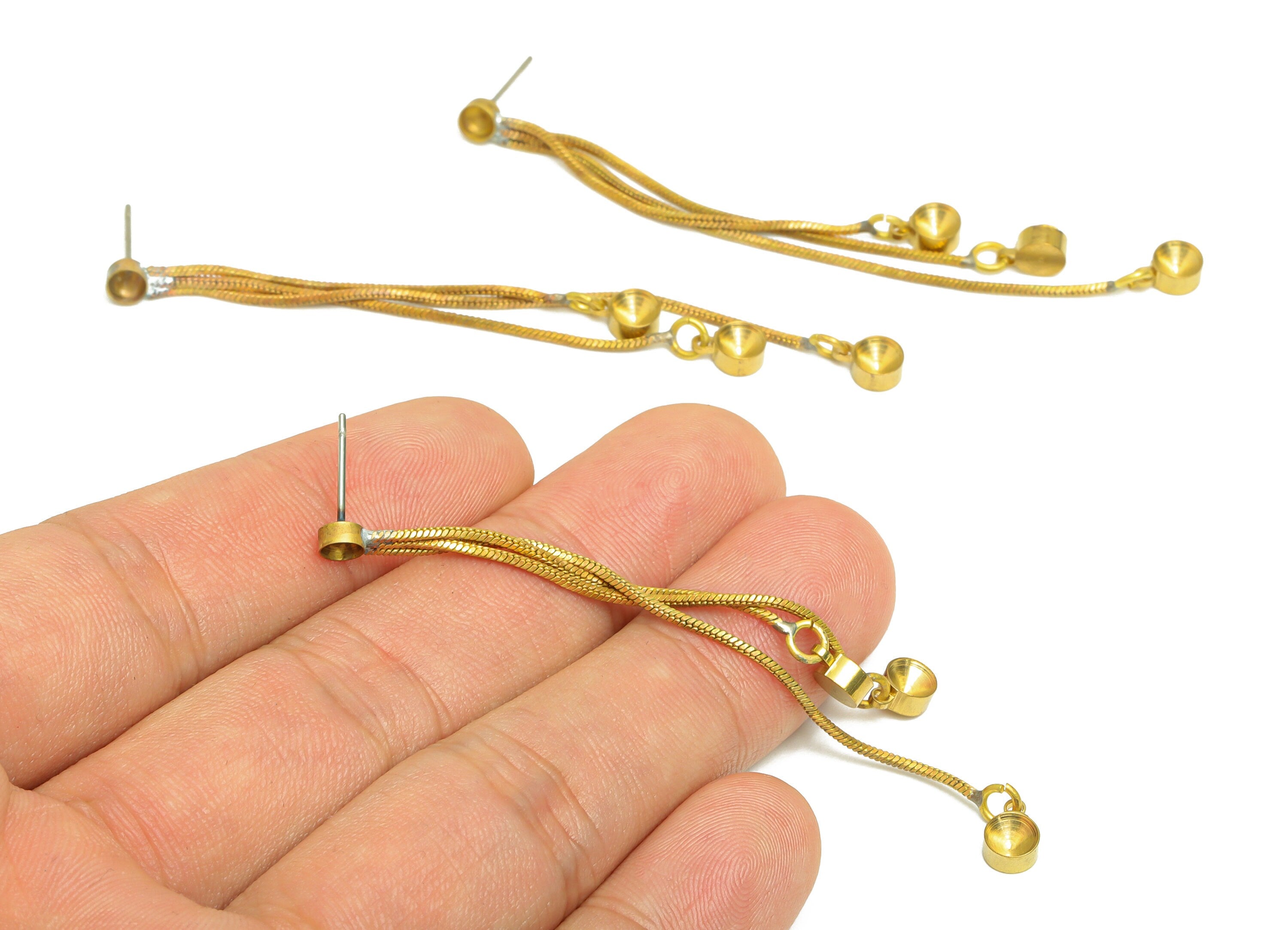 Brass Chain Earring Post - Raw Brass Dangle Earring Stud For Diamond - Brass Zircon Earring Post - Brass Chain Post - 77x4.9x2.5mm - PP10375 - DOMEDBAZAAR