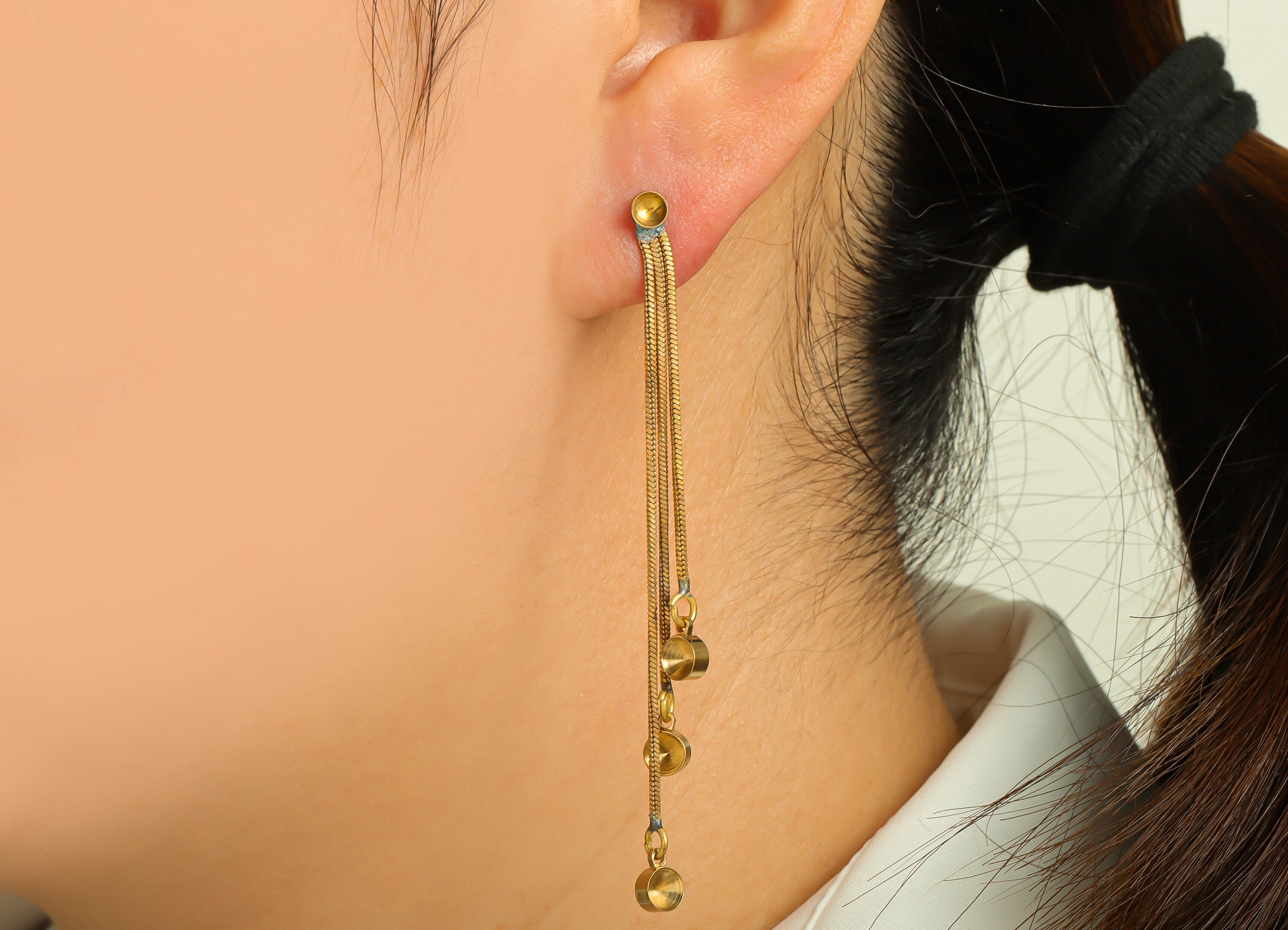 Brass Chain Earring Post - Raw Brass Dangle Earring Stud For Diamond - Brass Zircon Earring Post - Brass Chain Post - 77x4.9x2.5mm - PP10375 - DOMEDBAZAAR