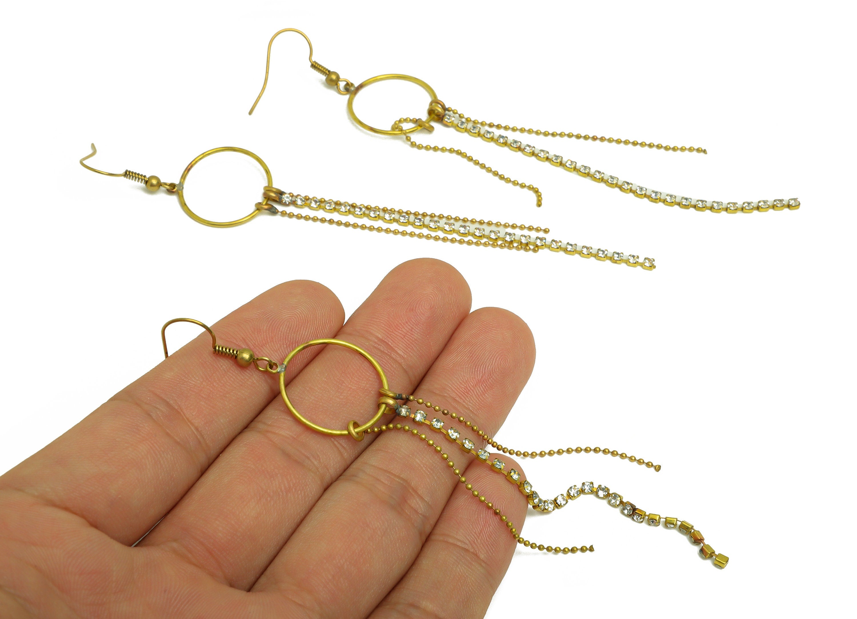 Brass Diamond Bead Ear Wire - Brass Round Chain Earring Hook - Brass Cubic Zircon Wire Hook - Brass Tassel Hook Earring - 114x19x1mm-PP10395 - DOMEDBAZAAR