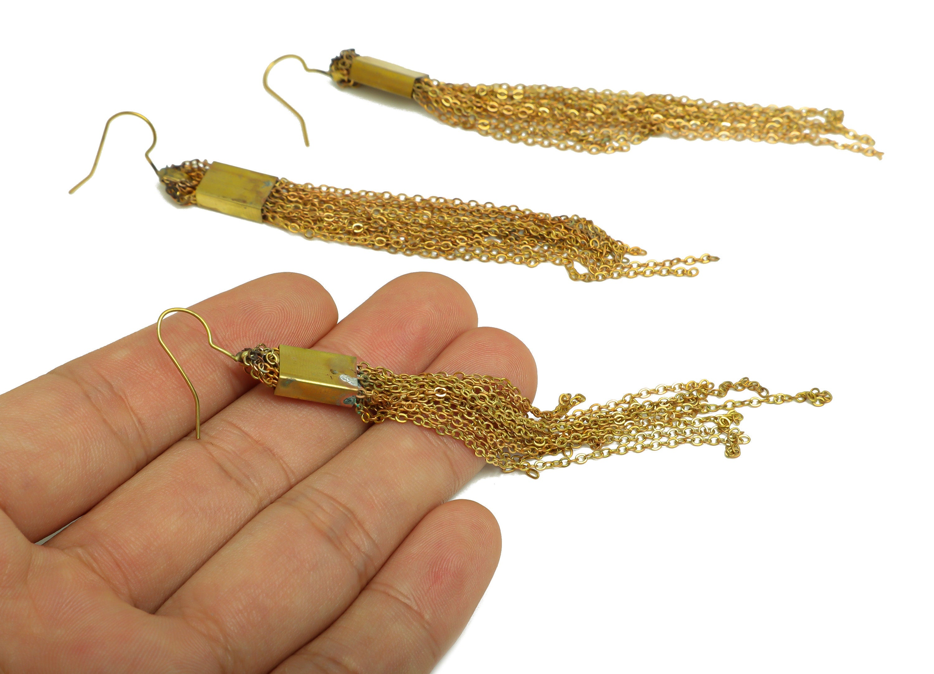 Brass Chian Ear Wire - Brass Tassel Chain Earring Hook - Brass Tassel Earring Wire Hook - Brass Tassel Hook Earring - 108x8.4x4mm - PP10399 - DOMEDBAZAAR