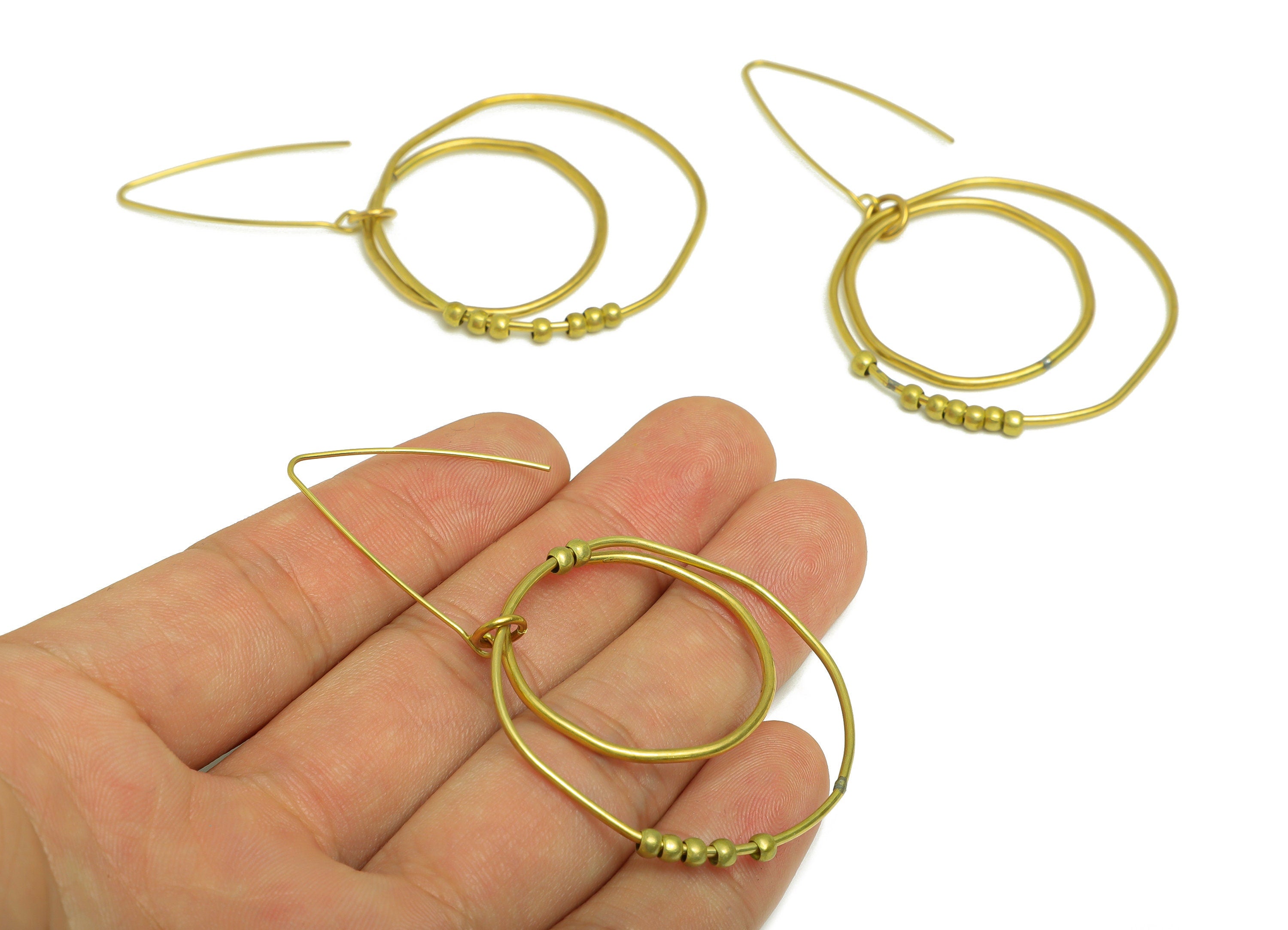 Brass Interlock Ear Wire - Brass Dangle Beaded Earring Hook - Brass Round Earring Hook - Brass Dangle Hook Earring - 74x40x3mm - PP10404 - DOMEDBAZAAR
