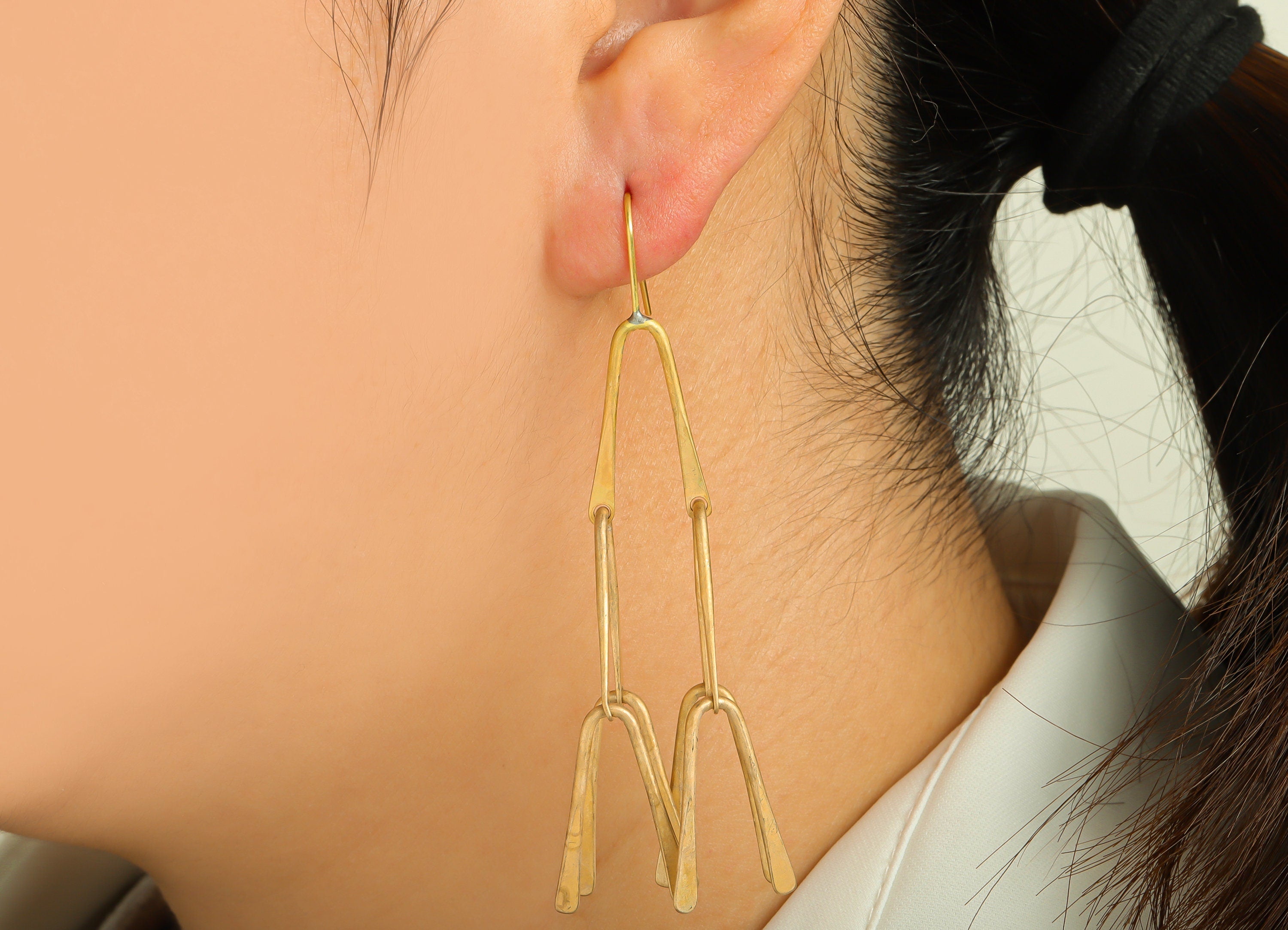 Brass Interlock Ear Wire - Brass Dangle Hammered Earring Hook - Brass Horn Earring Hook - Brass Dangle Hook Earring - 82x14x1.5mm - PP10403 - DOMEDBAZAAR