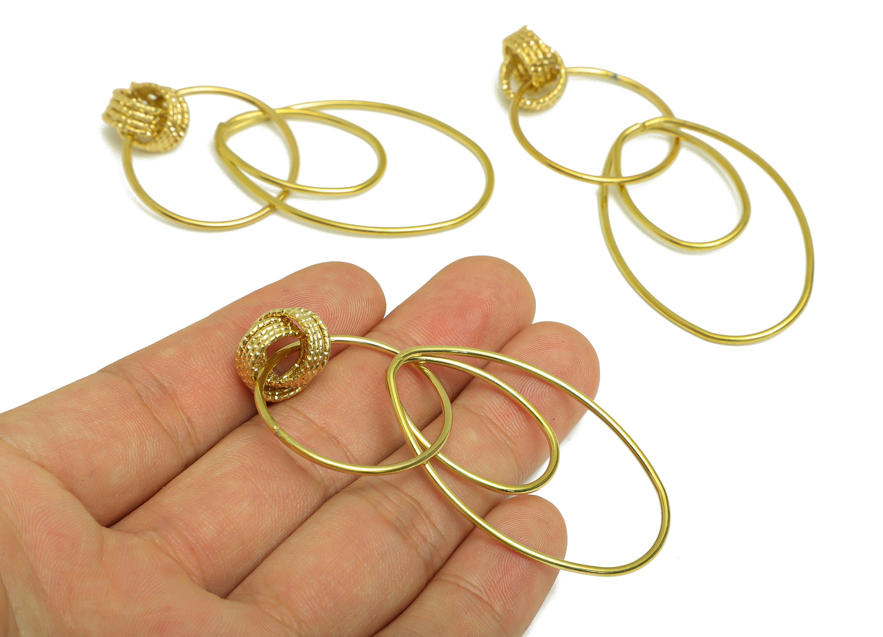 Brass Round Interlock Charm - Raw Brass Geometry Earring Charm - Brass Textured Ring Oval - Brass Dangle Charm - 80x32x1.5mm - PP10415 - DOMEDBAZAAR