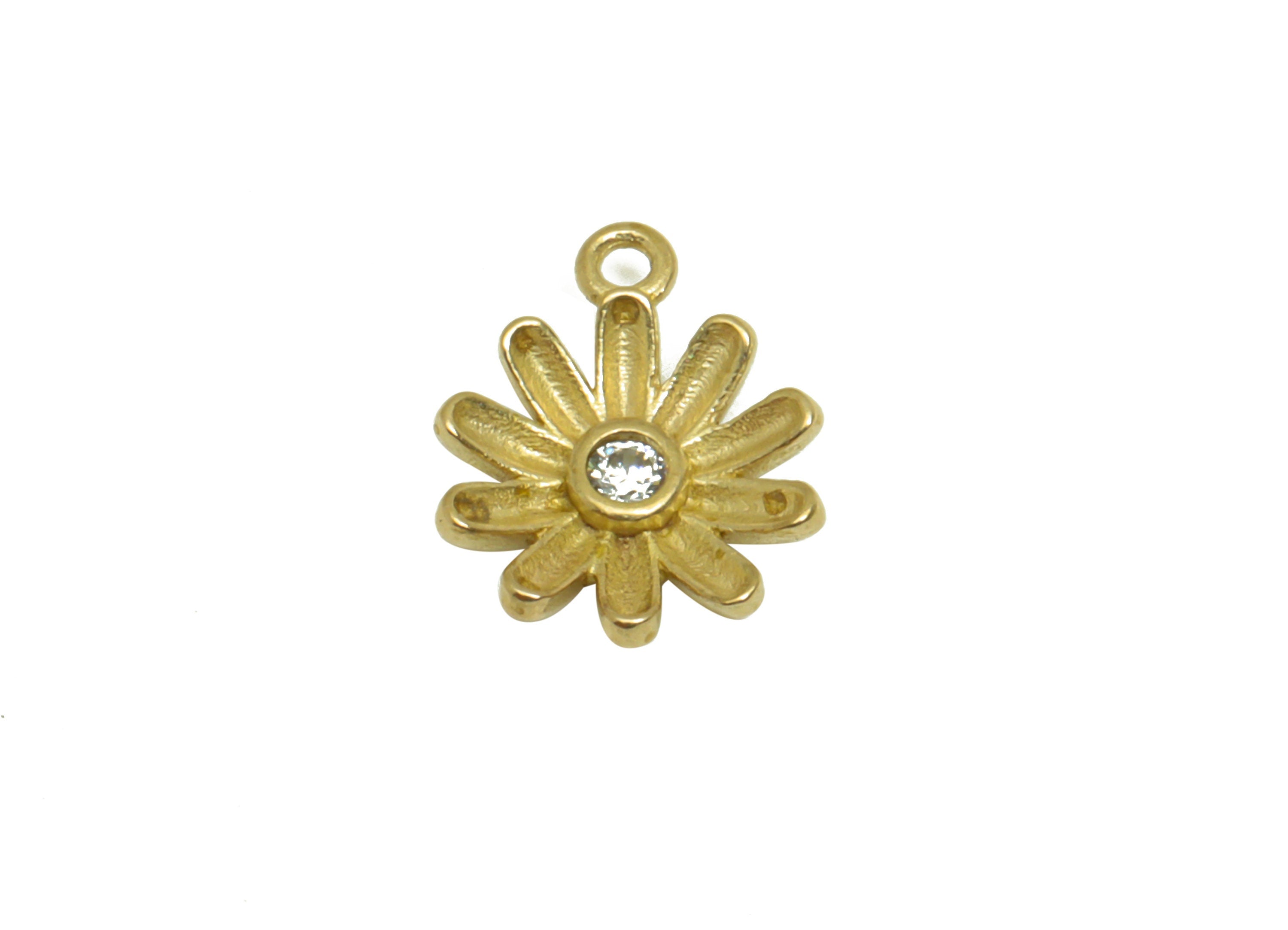 Brass CZ Flower Earring Charm - Raw Brass Daisy Earring Charm - Brass Cubic Zircon Earring Charm - Brass Zircon Charm - 11.7x9x2mm - PP9865 - DOMEDBAZAAR
