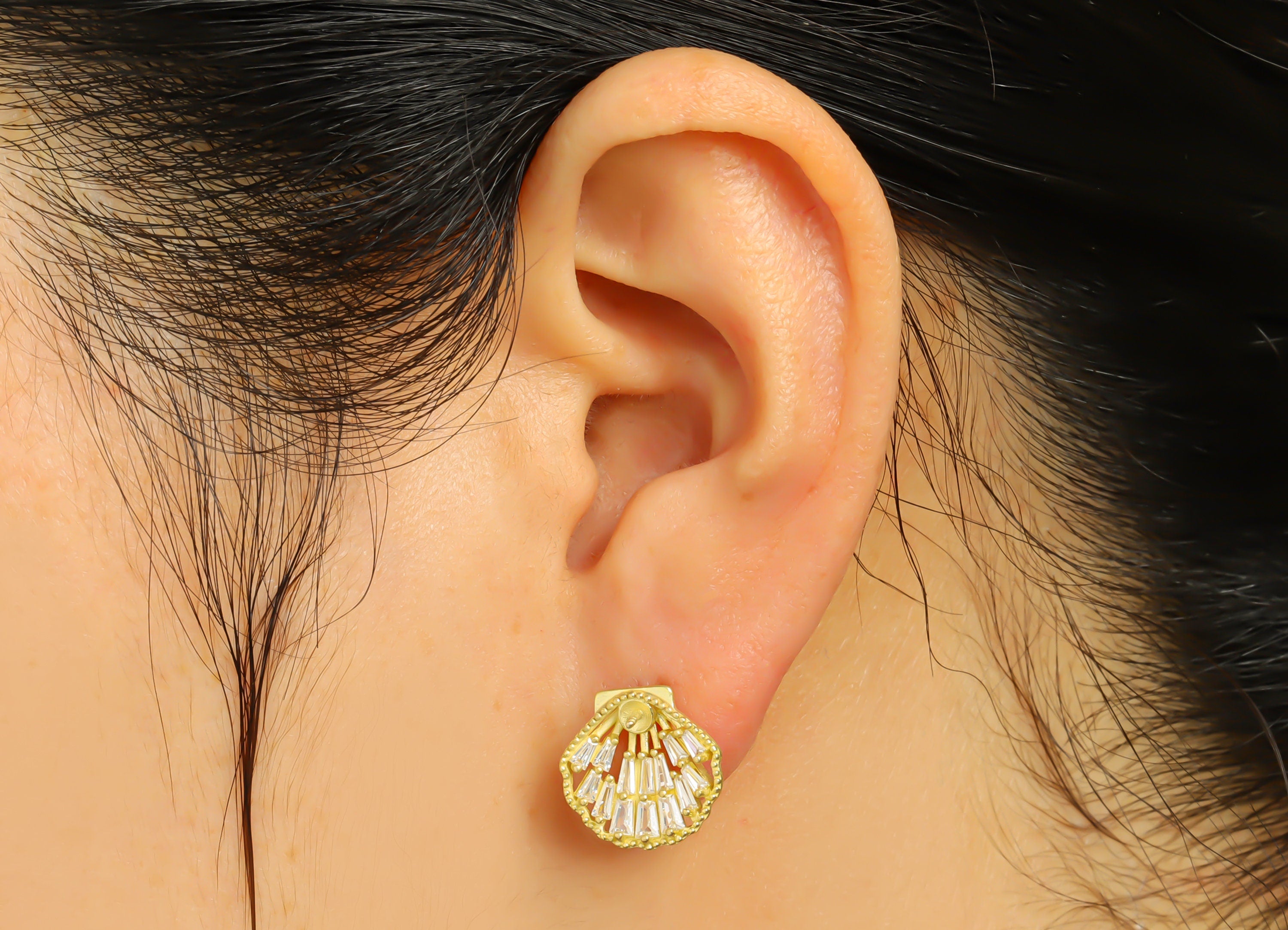 Brass CZ Starfish Earring Post - Brass Shell Earring Stud - Brass Cubic Zircon Marine Earring Post - Brass Marine Post - 19x18x3mm - PP9913 - DOMEDBAZAAR
