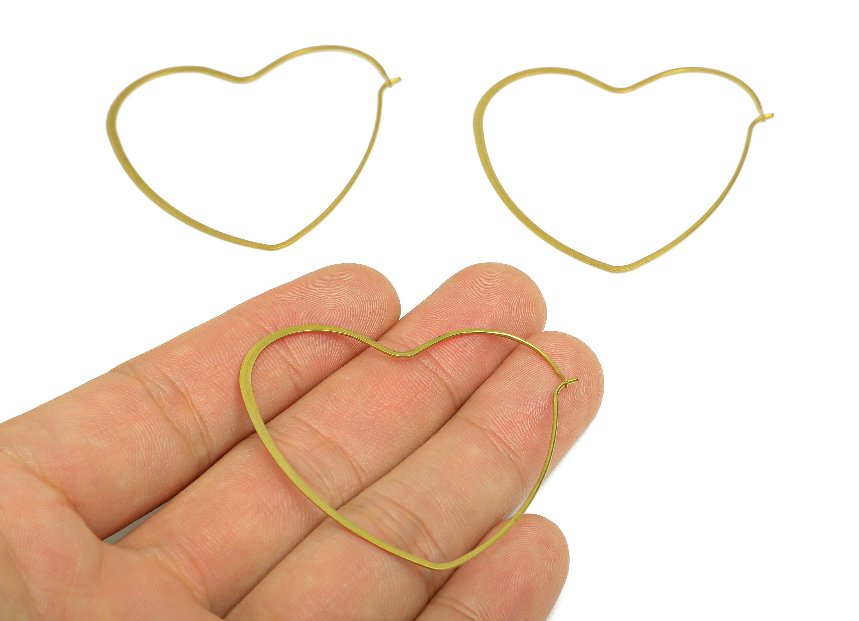 Hammered Heart Wire Hoop Earring - Raw Brass Love Heart Wire Lock Earring - Geometry Wire Hoop Lock Earring Charm - 53x45x0.8mm-PP10421-50 - DOMEDBAZAAR