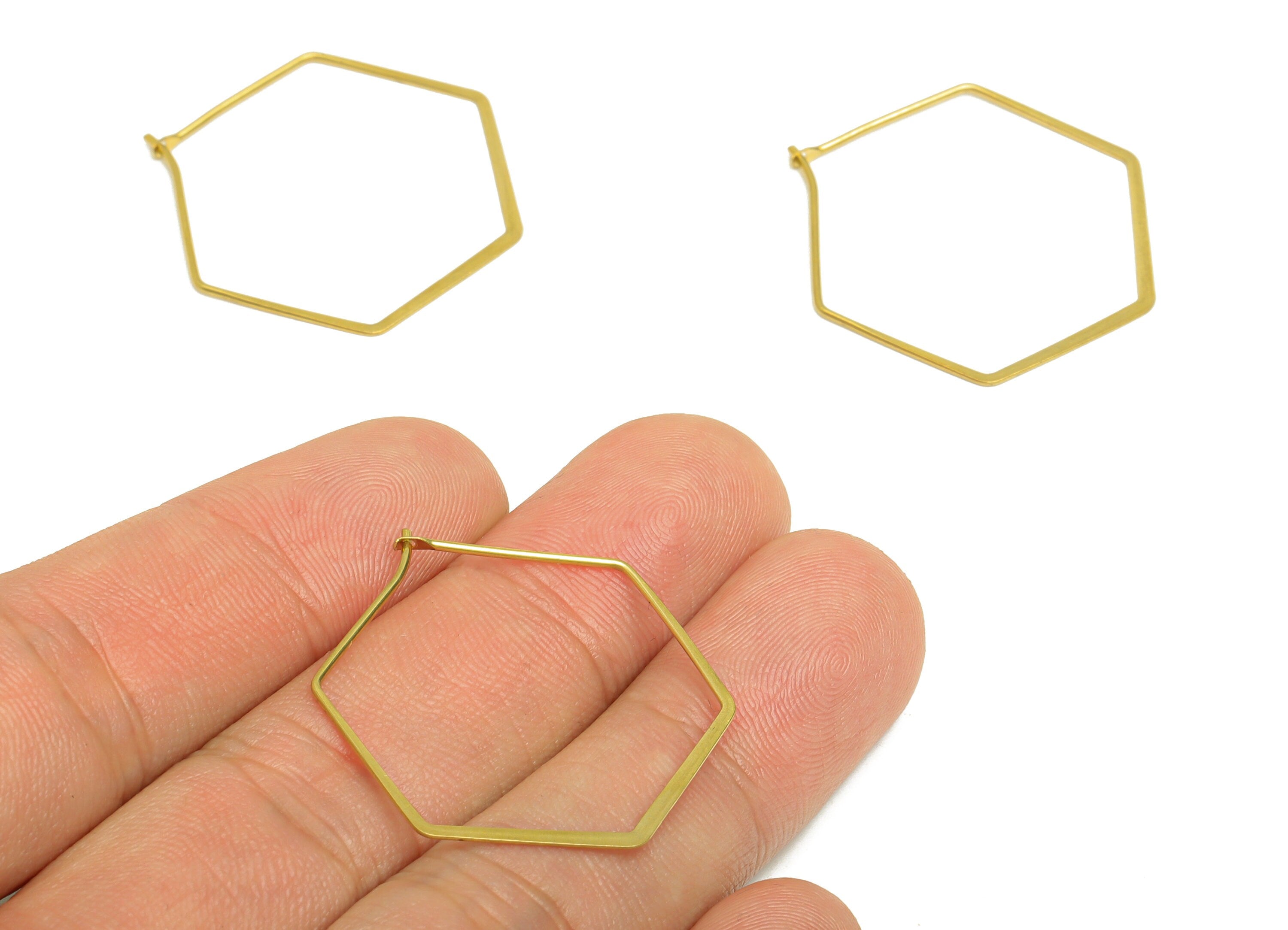 Brass Hexagon Wire Hoop Earring - Raw Brass Hammered Hexagon Earring Wire - Geometry Wire Hoop Lock Earring Charm - 33x28x0.8mm - PP10422-30 - DOMEDBAZAAR