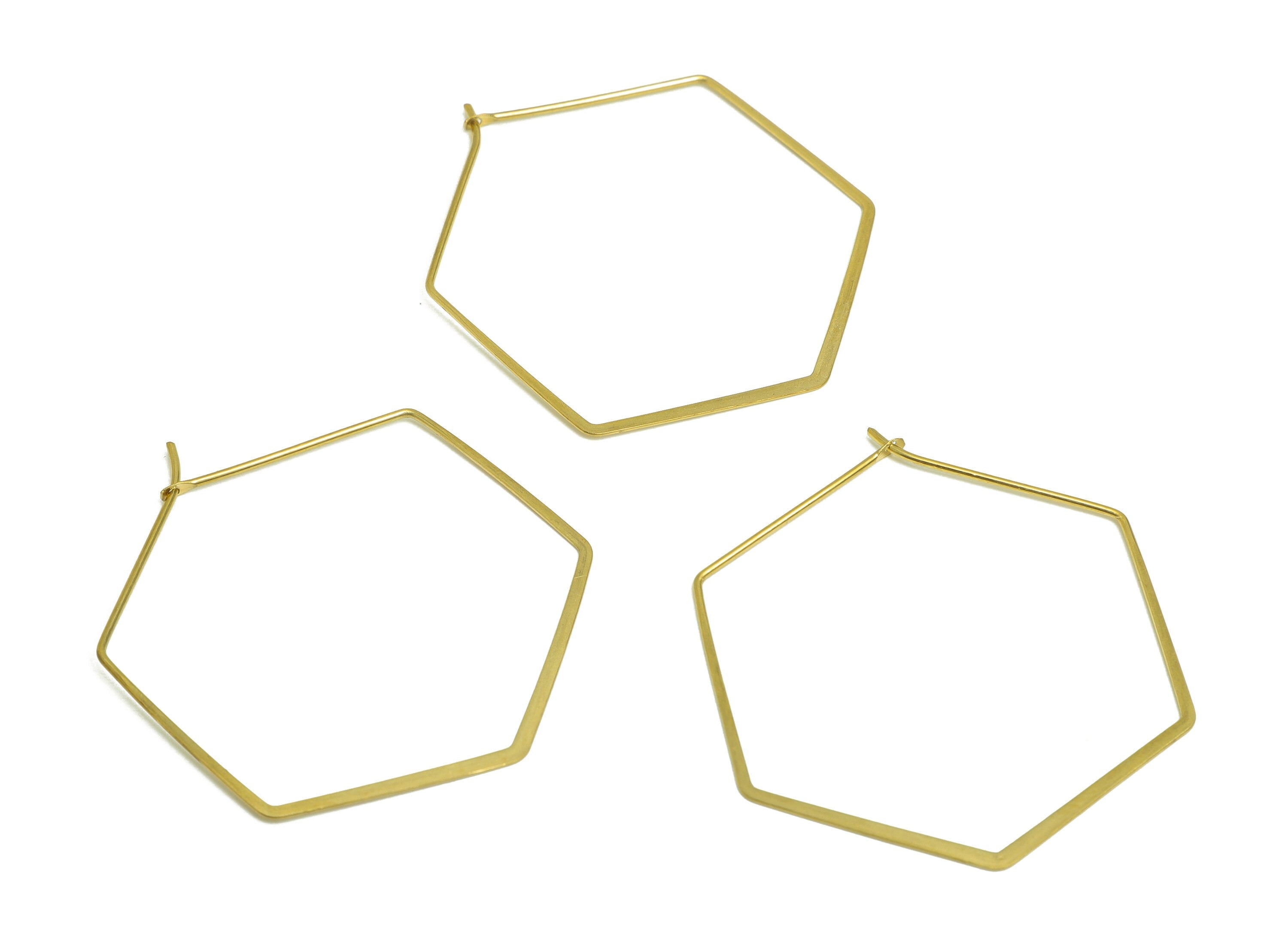 Brass Hexagon Wire Hoop Earring - Raw Brass Hammered Hexagon Earring Wire - Geometry Wire Hoop Lock Earring Charm - 42x37x0.8mm - PP10422-40 - DOMEDBAZAAR