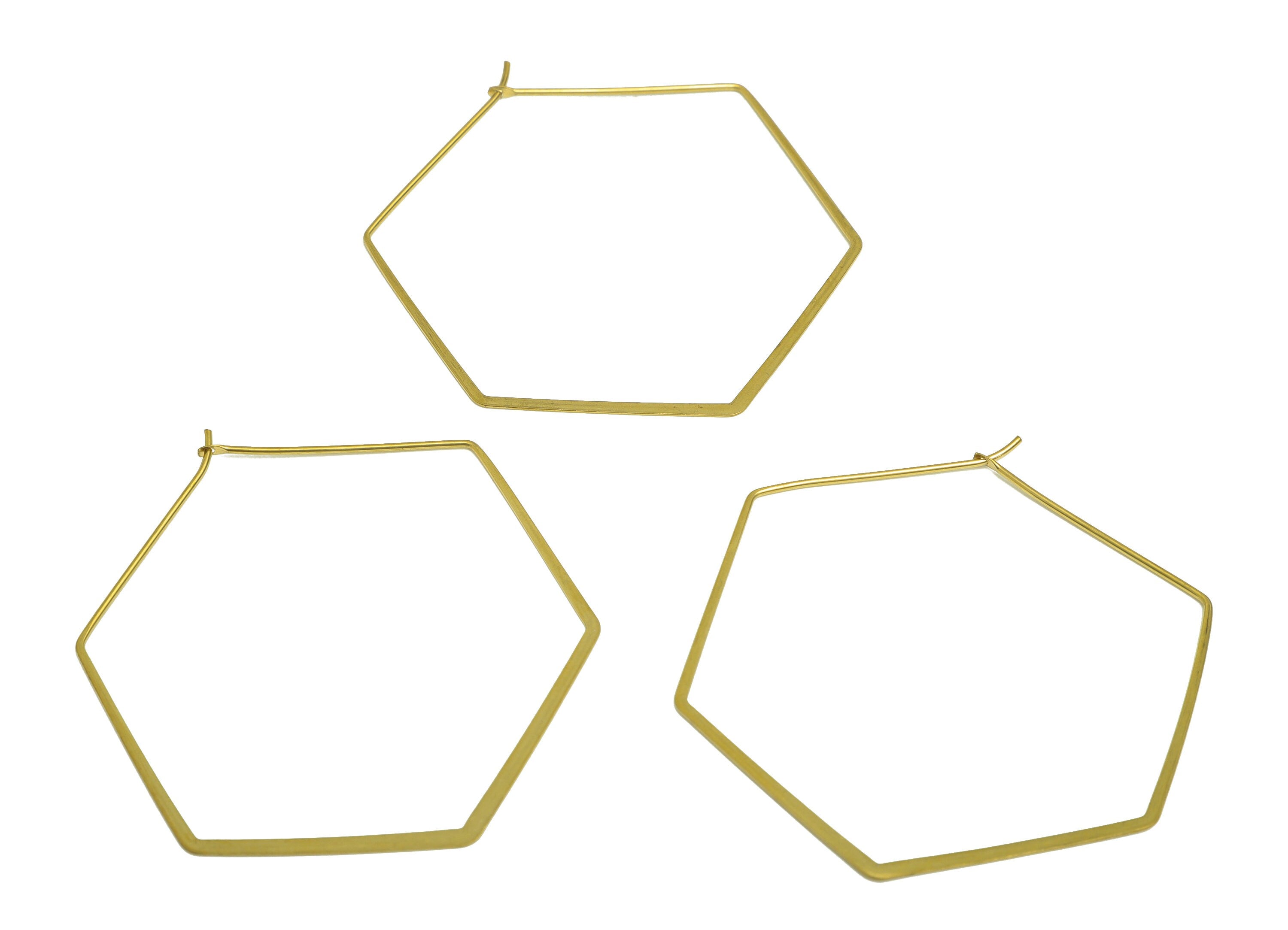Brass Hexagon Wire Hoop Earring - Raw Brass Hammered Hexagon Earring Wire - Geometry Wire Hoop Lock Earring Charm - 54x46x0.8mm-PP10422-50 - DOMEDBAZAAR