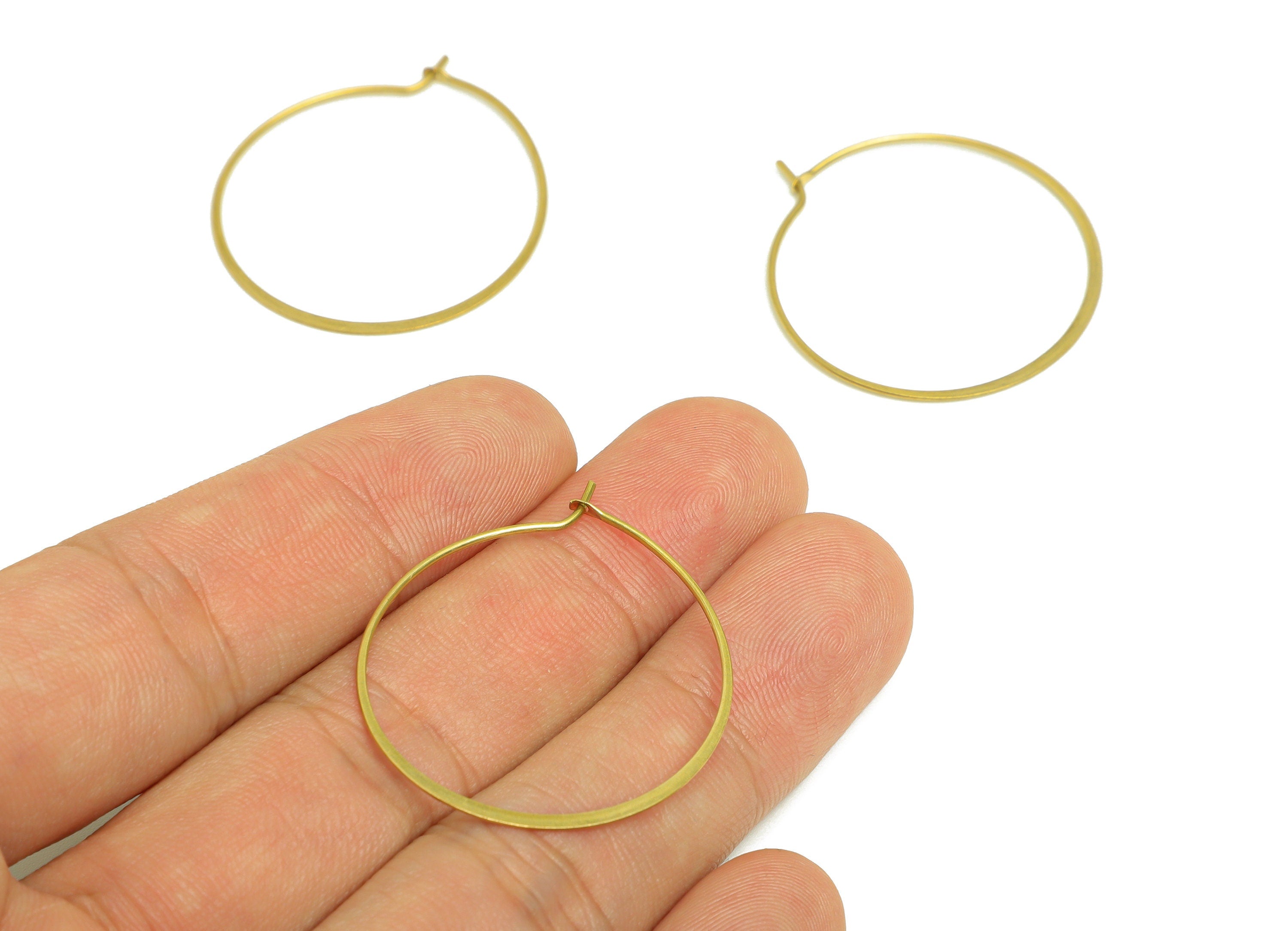 Brass Round Wire Hoop Earring - Raw Brass Hammered Circle Wire Lock Earring - Geometry Wire Hoop Lock Earring Charm - 30x30x0.8mm-PP10420-30 - DOMEDBAZAAR