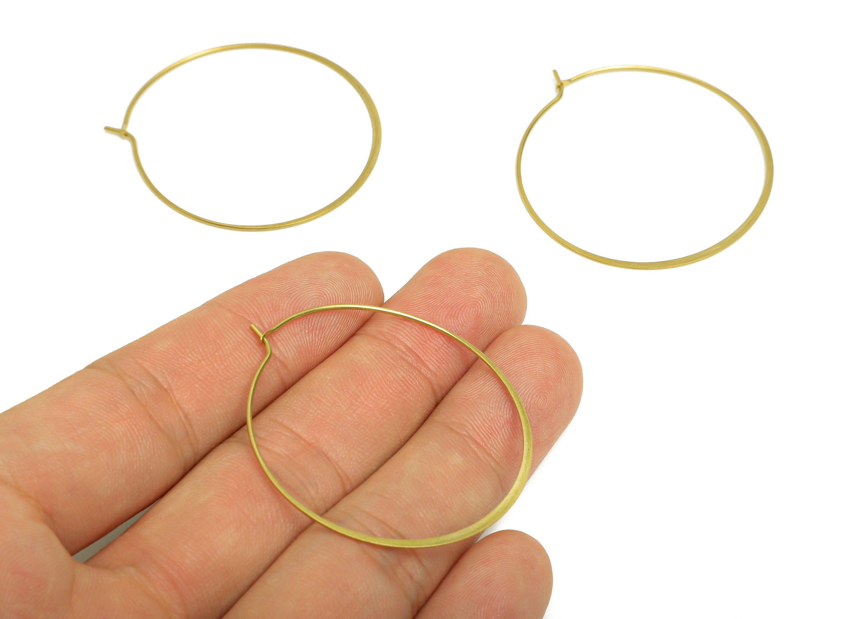 Brass Round Wire Hoop Earring - Raw Brass Hammered Circle Wire Lock Earring - Geometry Wire Hoop Lock Earring Charm - 40x40x0.8mm-PP10420-40 - DOMEDBAZAAR