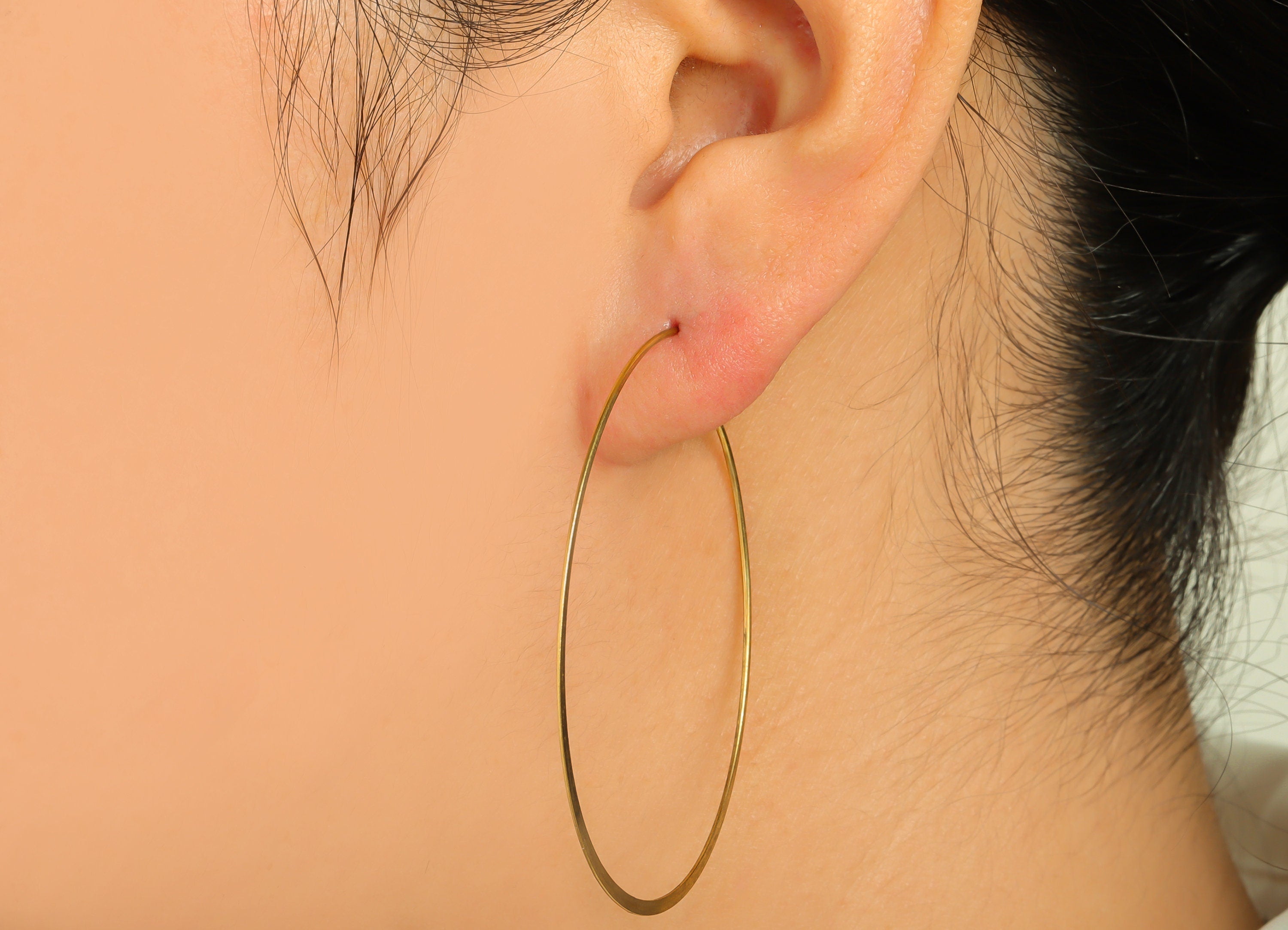 Brass Round Wire Hoop Earring - Raw Brass Hammered Circle Wire Lock Earring - Geometry Wire Hoop Lock Earring Charm - 52x52x0.6mm-PP10420-50 - DOMEDBAZAAR