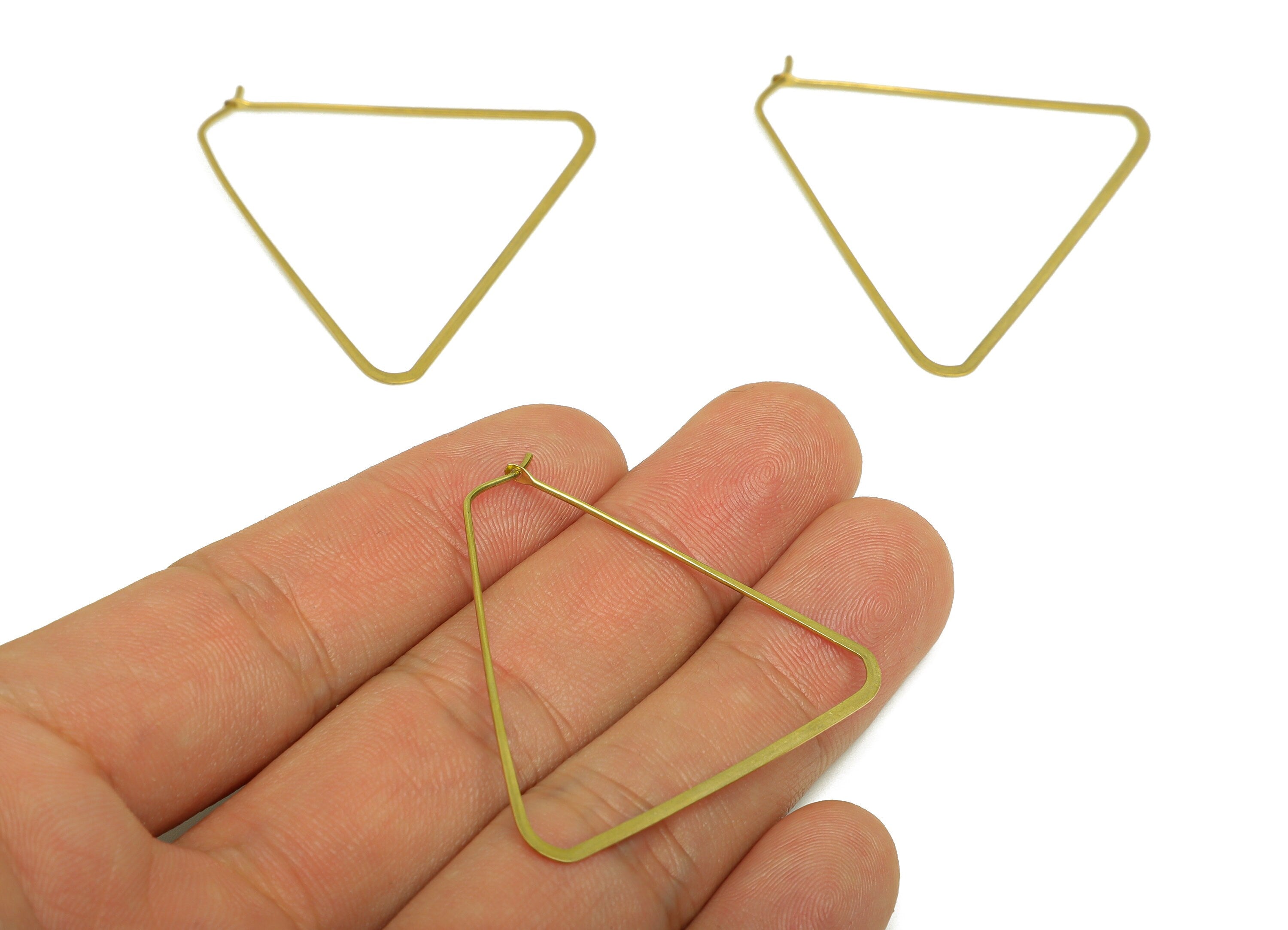 Brass Triangle Wire Hoop Earring - Raw Brass Hammered Triangle Wire Earring - Geometry Wire Hoop Lock Earring Charm - 42x38x0.8mm-PP10371-40 - DOMEDBAZAAR