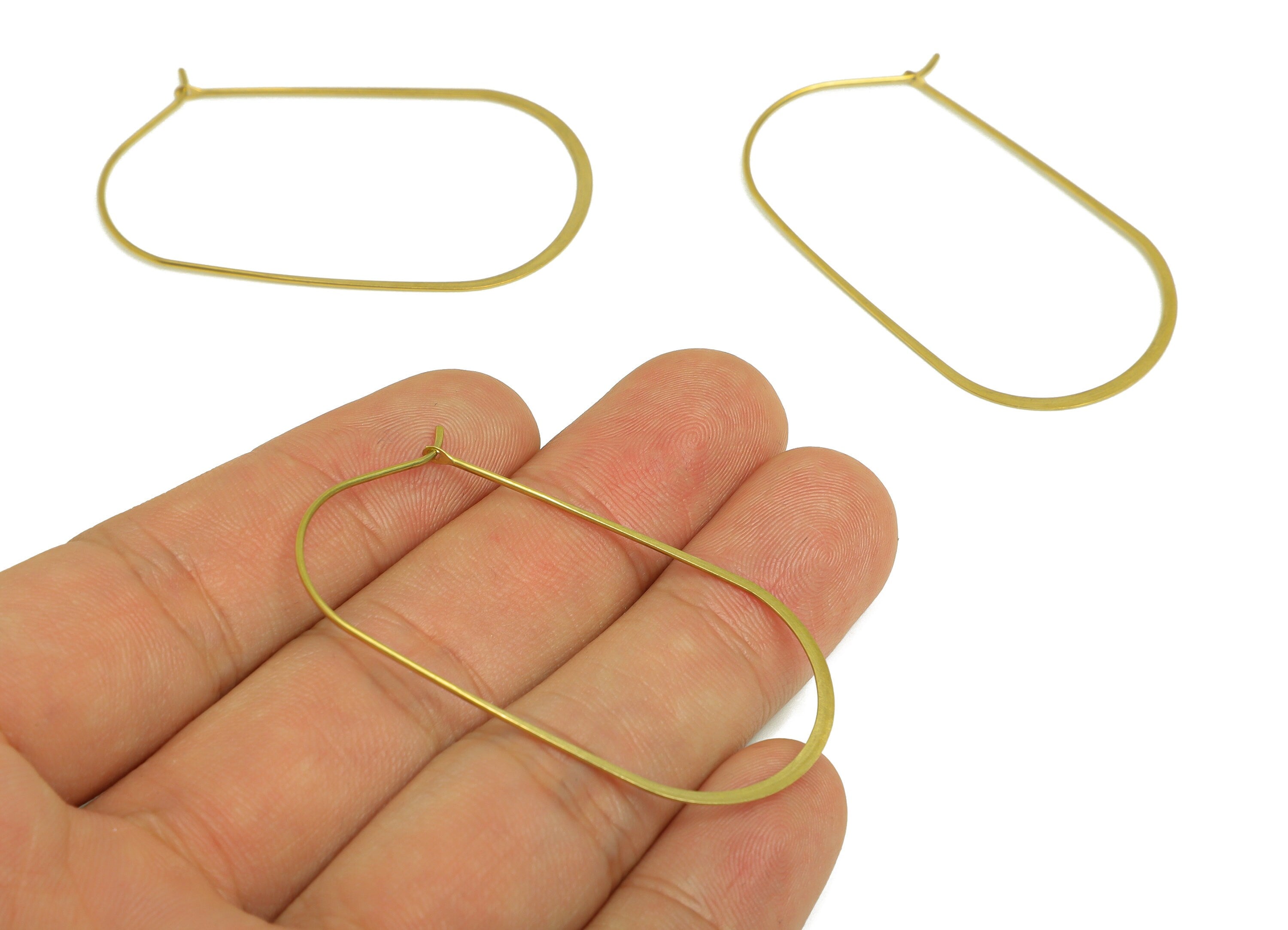 50mm Brass Oval Wire Hoop Earring - Raw Brass Hammered Geometry Wire Earring - Brass Hammered Ear Wire Hoop - 52x27x0.8mm - PP10373-50 - DOMEDBAZAAR