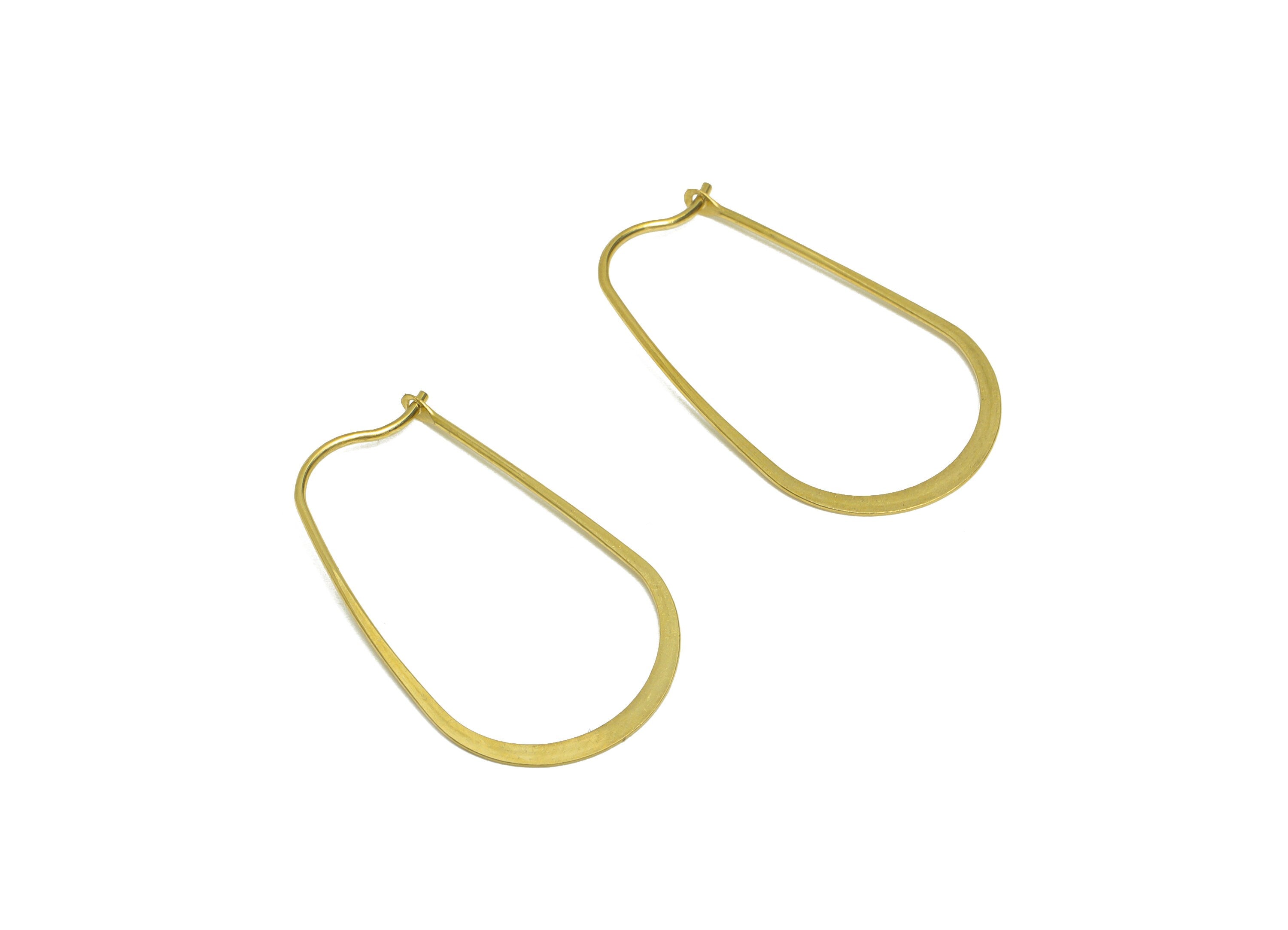 30mm Brass Oval Wire Hoop Earring - Raw Brass Hammered Geometry Wire Earring - Brass Hammered Ear Wire Hoop - 31x19x0.8mm - PP10373-30 - DOMEDBAZAAR