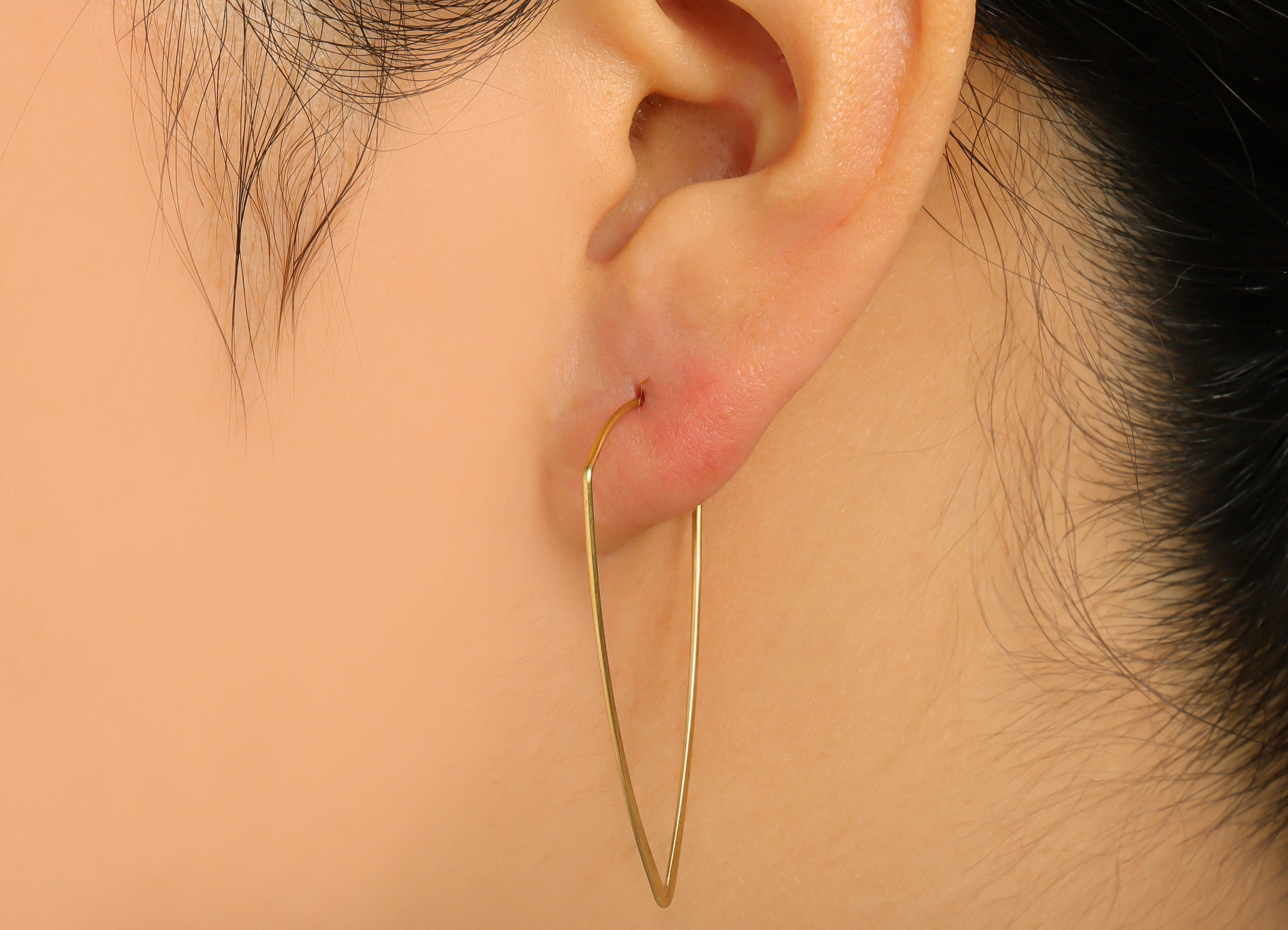 40mm Brass Triangle Wire Hoop Earring - Raw Brass Hammered Geometry Wire Earring - Brass Hammered Ear Wire Hoop - 41x27x0.8mm - PP10424-40 - DOMEDBAZAAR