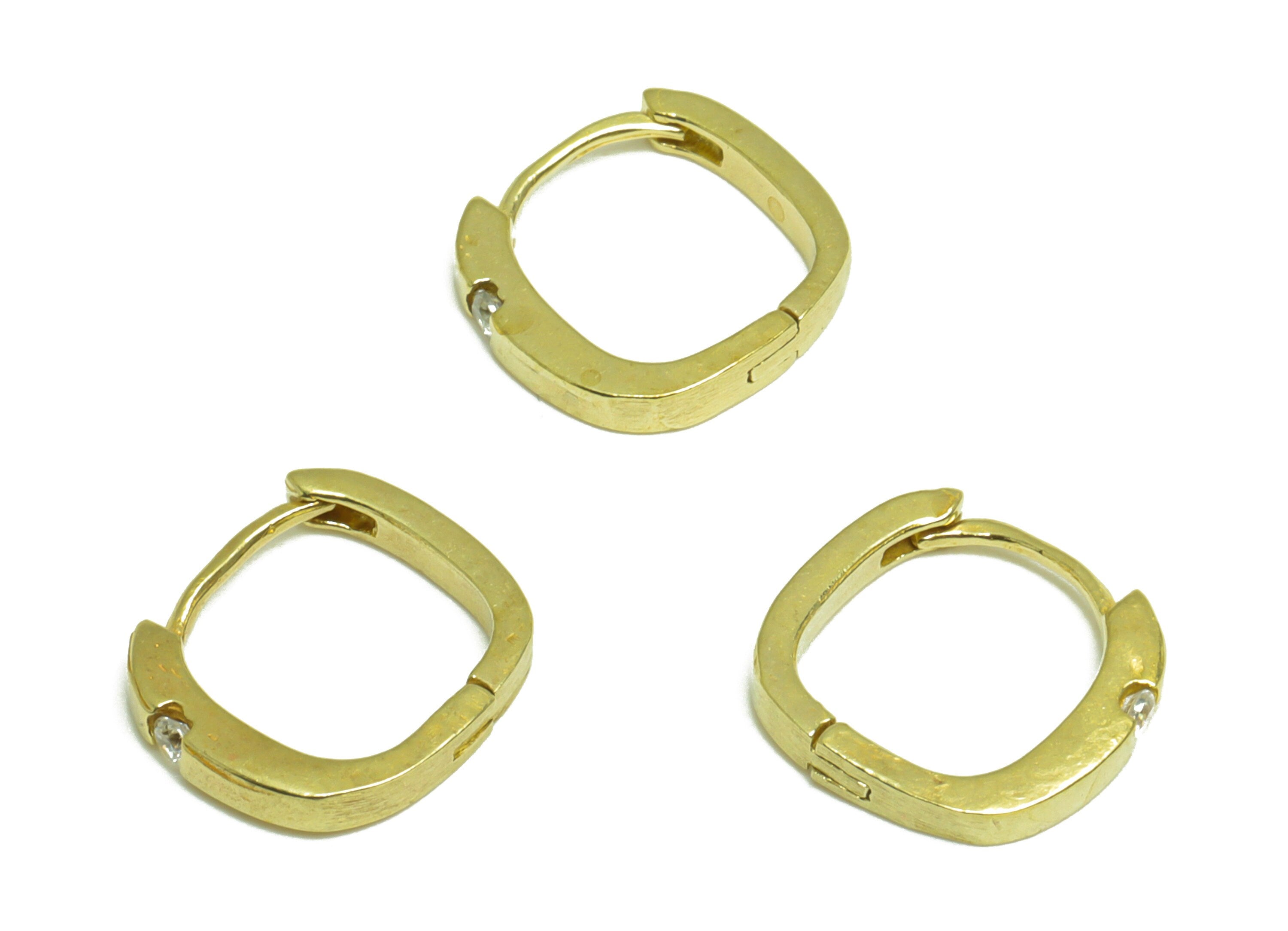 Brass CZ Square Huggie Hoop Earring - Raw Brass Geometry Hoop Cubic Zircon Earring - Brass Zircon Huggie Hoop - 11x10.6x1.8mm - PP10010 - DOMEDBAZAAR