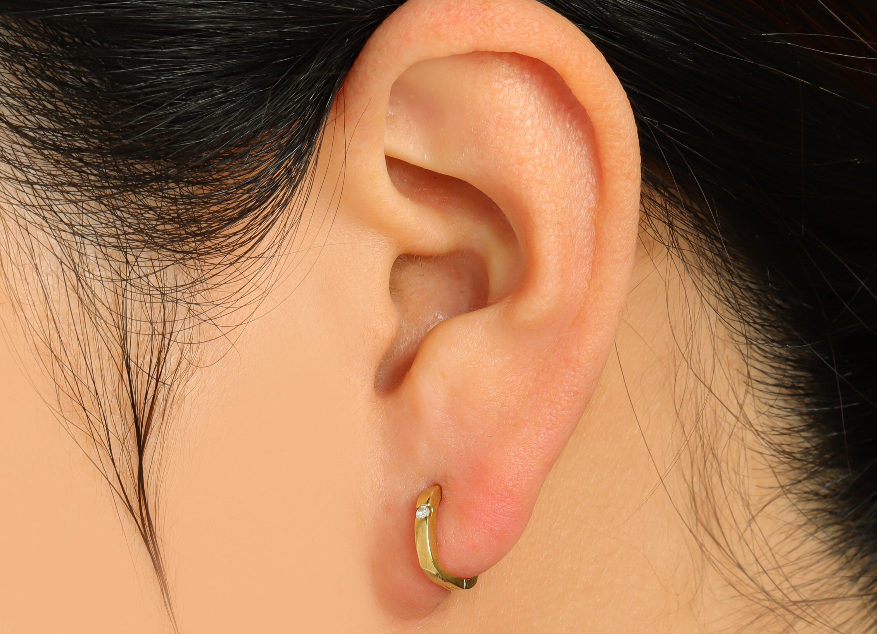 Brass CZ Square Huggie Hoop Earring - Raw Brass Geometry Hoop Cubic Zircon Earring - Brass Zircon Huggie Hoop - 11x10.6x1.8mm - PP10010 - DOMEDBAZAAR