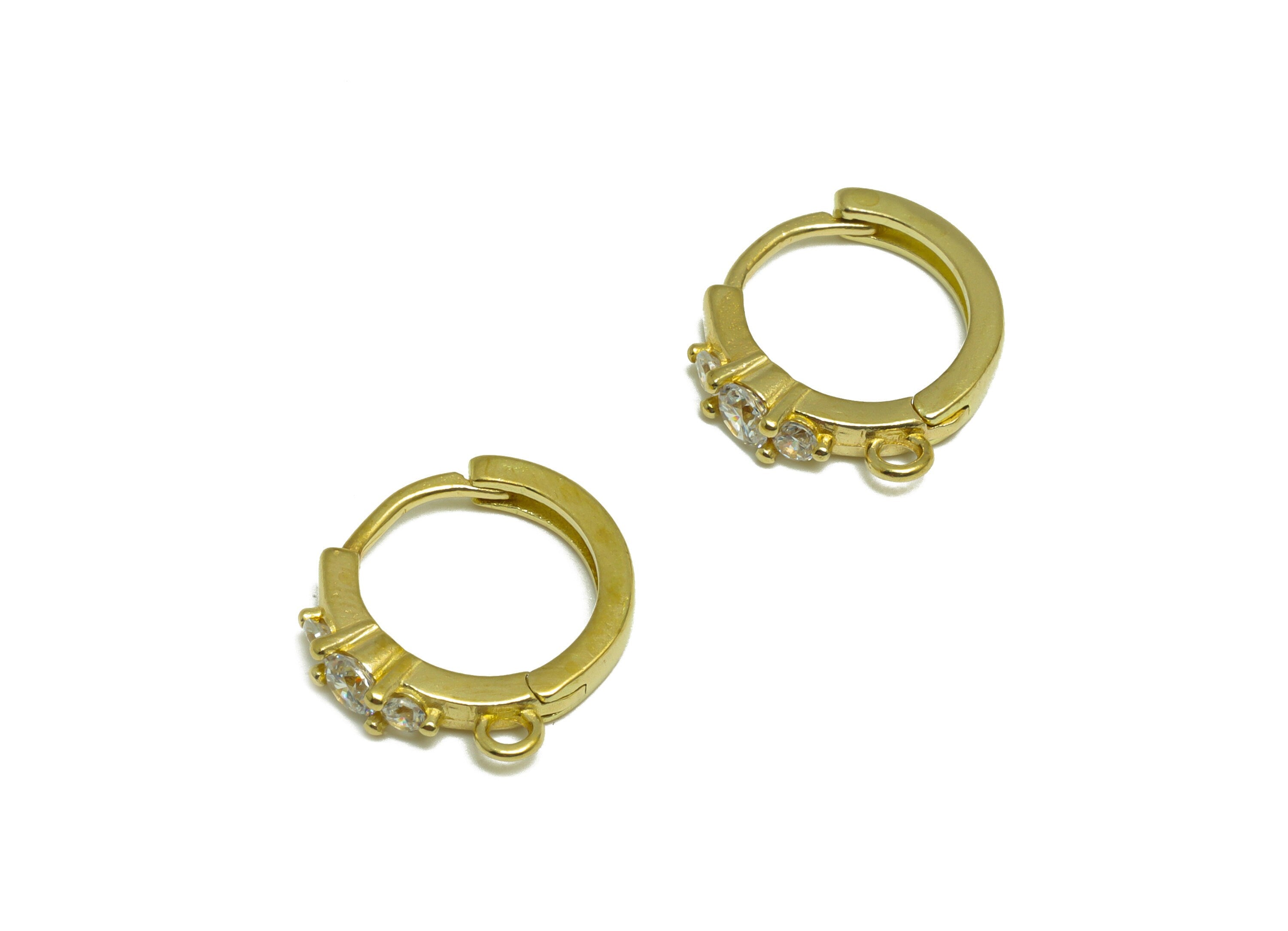 Brass CZ Round Huggie Hoop Earring - Raw Brass Ring Cubic Zircon Earring With Loop - Diamond Huggie Hoop Earring - 16.2x13.3x2.8mm - PP10007 - DOMEDBAZAAR