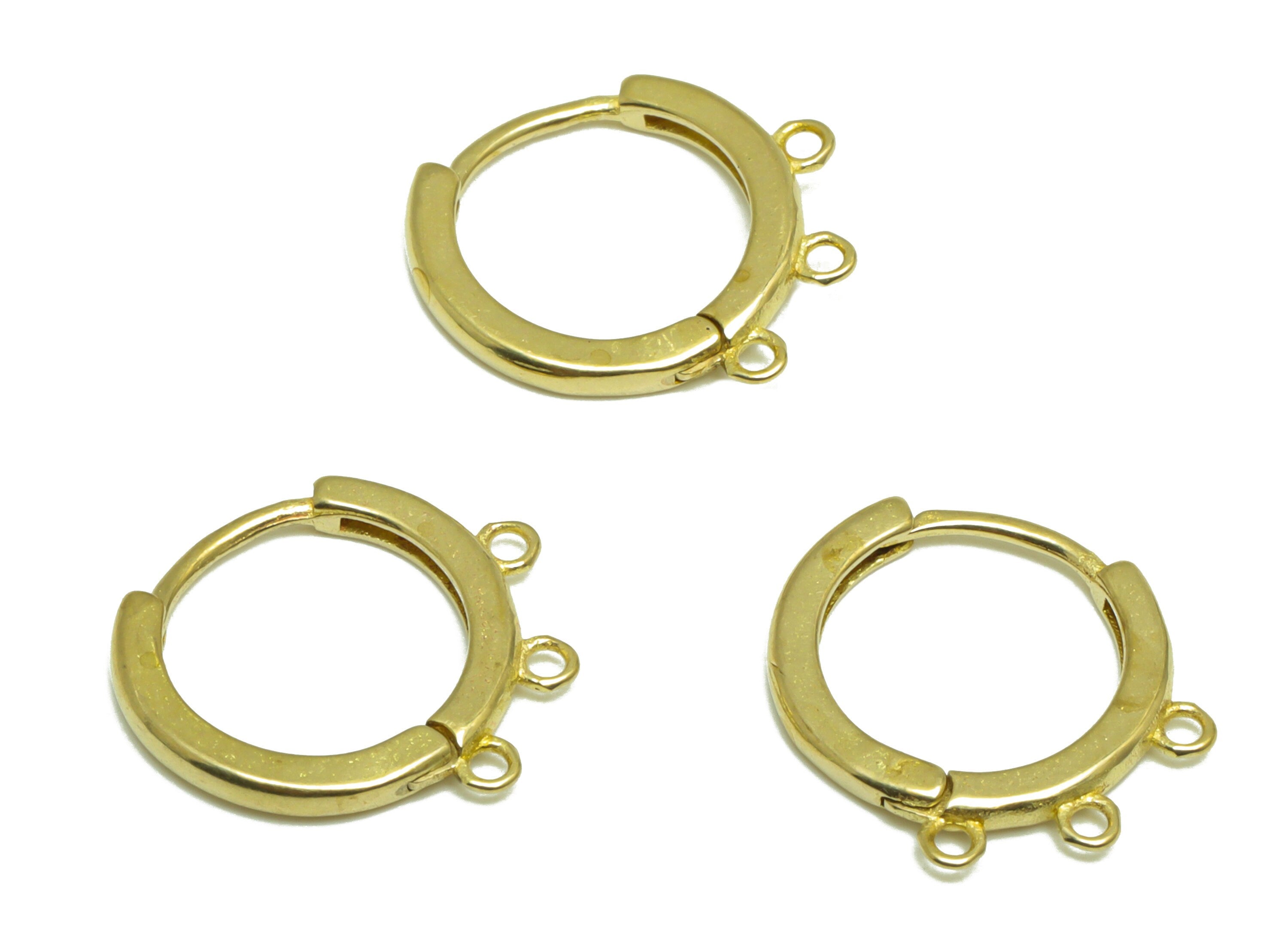 Brass Huggie Hoop Earring - Brass Hoop Round Earring - Huggie Earring With 3 loop - Earring With Loop For Tassel - 15x13.2x1.6mm - PP10013 - DOMEDBAZAAR