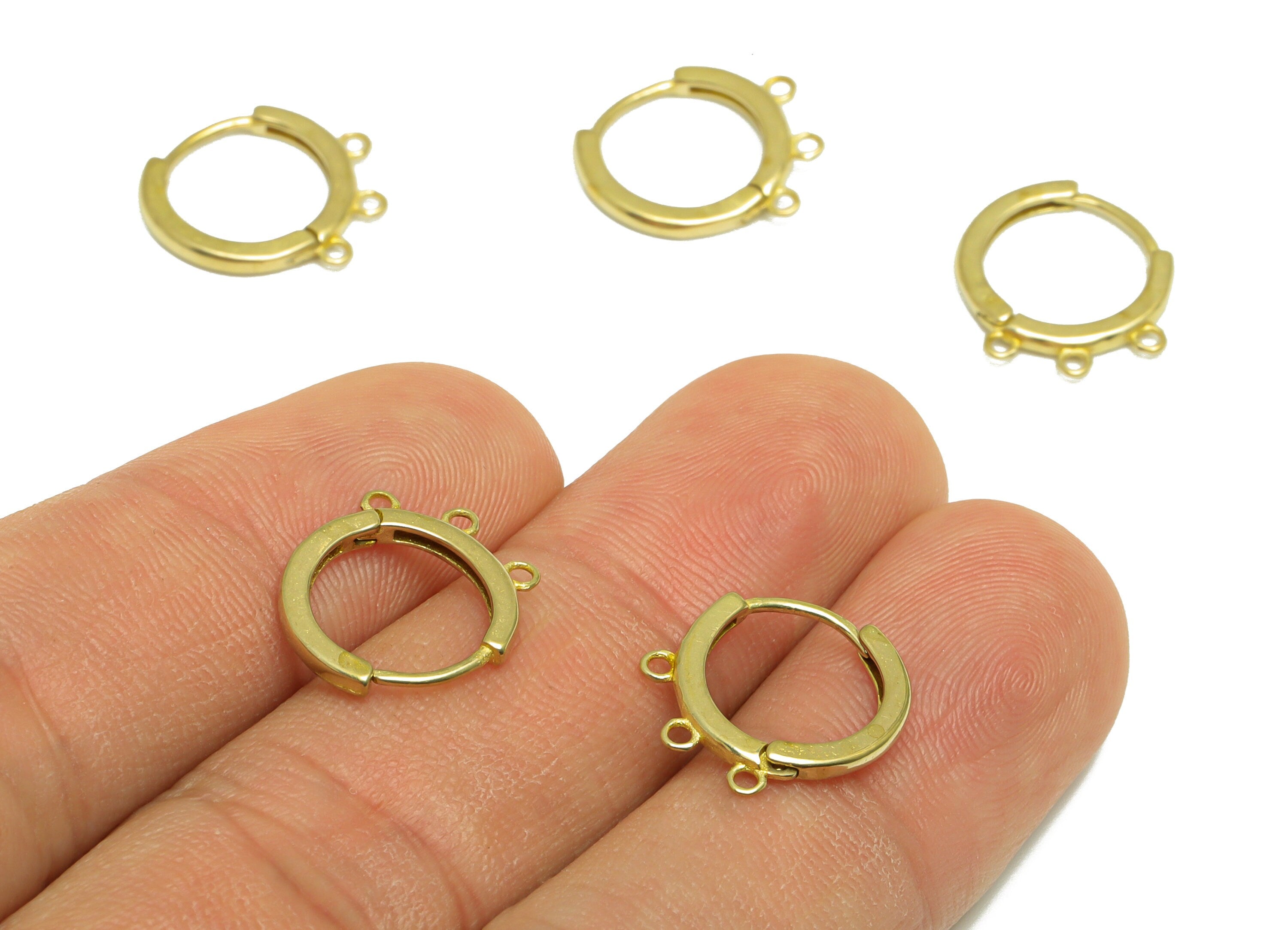 Brass Huggie Hoop Earring - Brass Hoop Round Earring - Huggie Earring With 3 loop - Earring With Loop For Tassel - 15x13.2x1.6mm - PP10013 - DOMEDBAZAAR